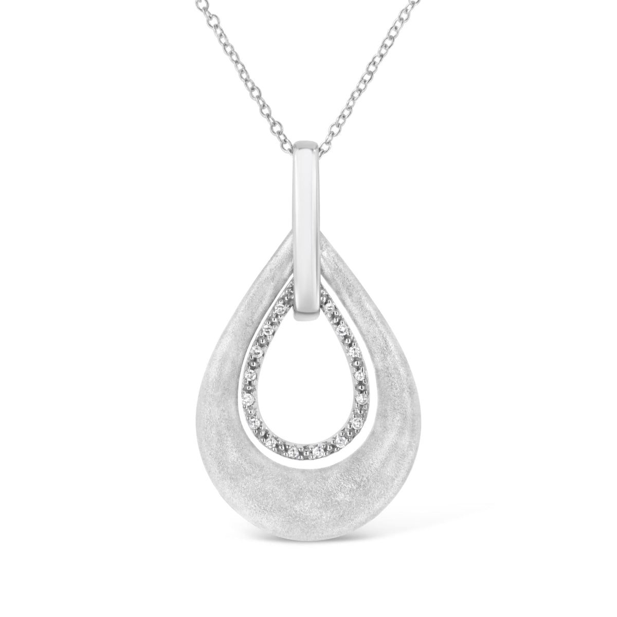 .925 Sterling Silver Prong-Set Diamond Accent Fashion Double Drop Design 18' Pendant Necklace (I-J Color, I1-I2 Clarity)