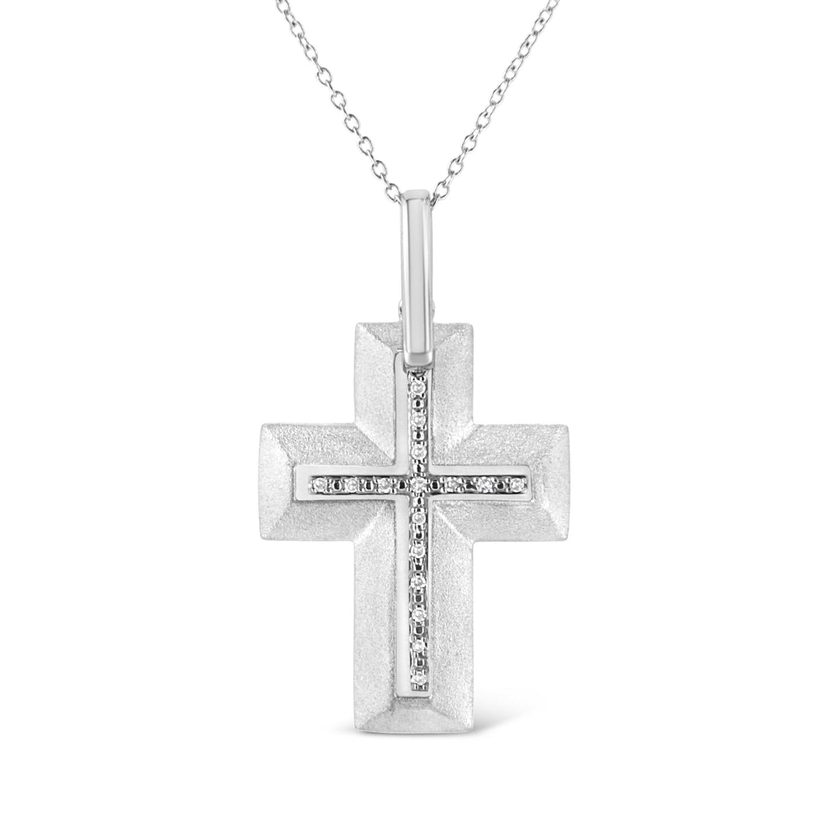 .925 Sterling Silver Prong-Set Diamond Accent Bold Cross 18' Pendant Necklace (I-J Color, I1-I2 Clarity)