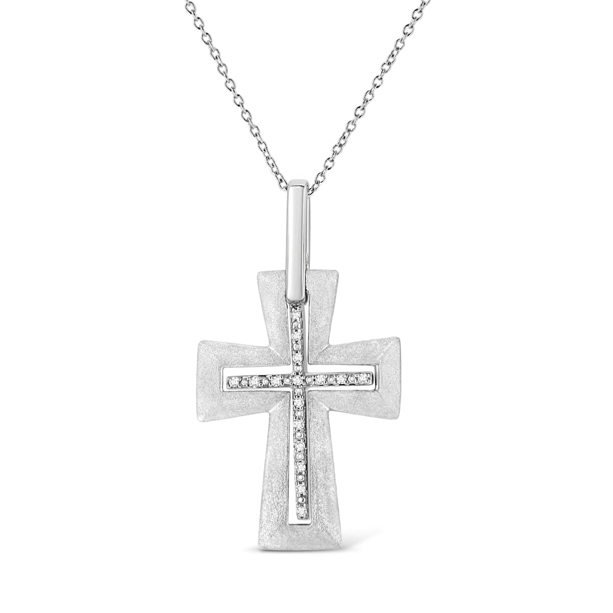 .925 Sterling Silver Prong-Set Diamond Accent Cross 18' Pendant Necklace (I-J Color, I1-I2 Clarity)