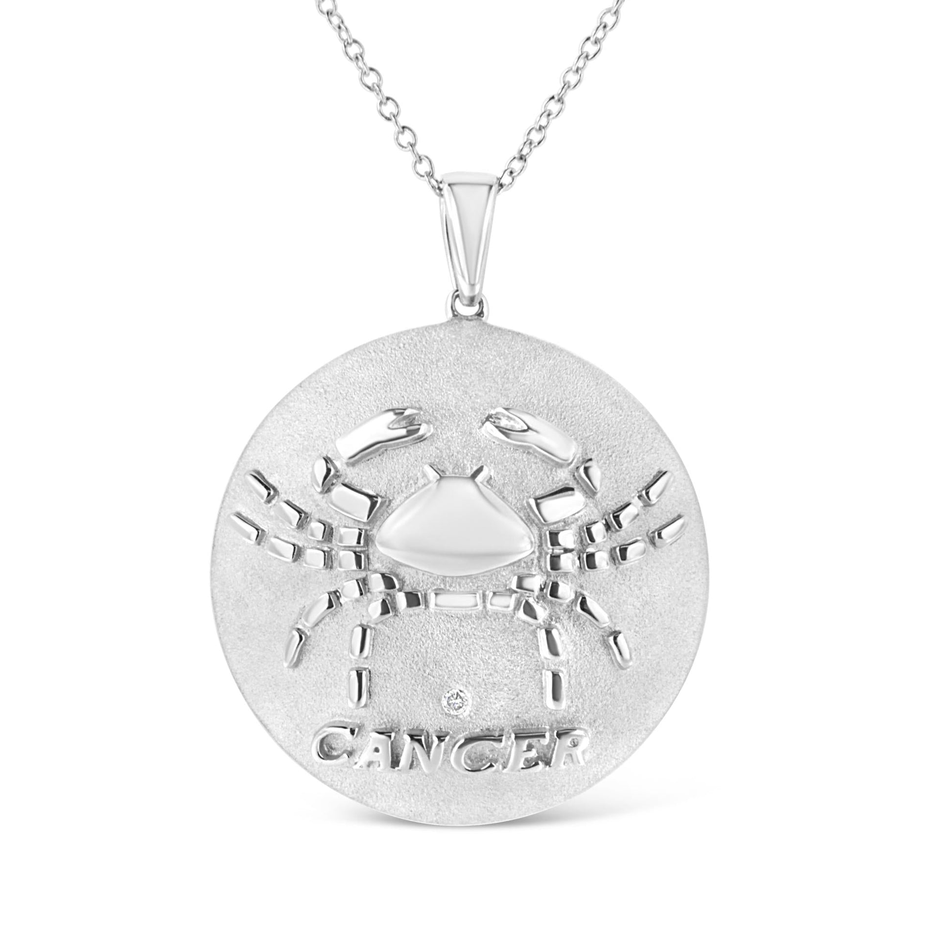 .925 Sterling Silver Diamond Accent Cancer Zodiac Design 18' Pendant Necklace Medallion (K-L Color, I1-I2 Clarity)