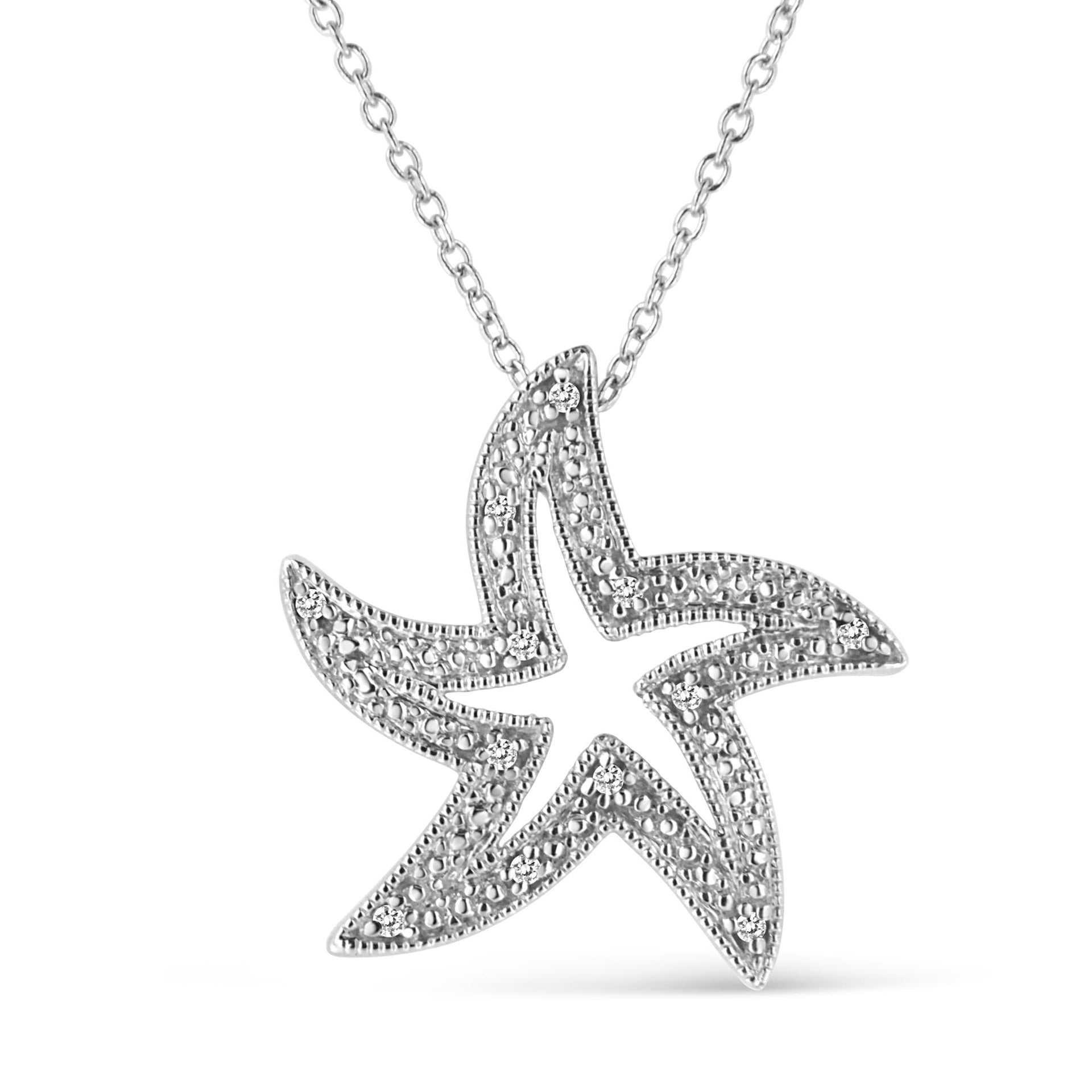 .925 Sterling Silver Prong-Set Diamond Accent Starfish 18' Pendant Necklace (I-J Color, I1-I2 Clarity)