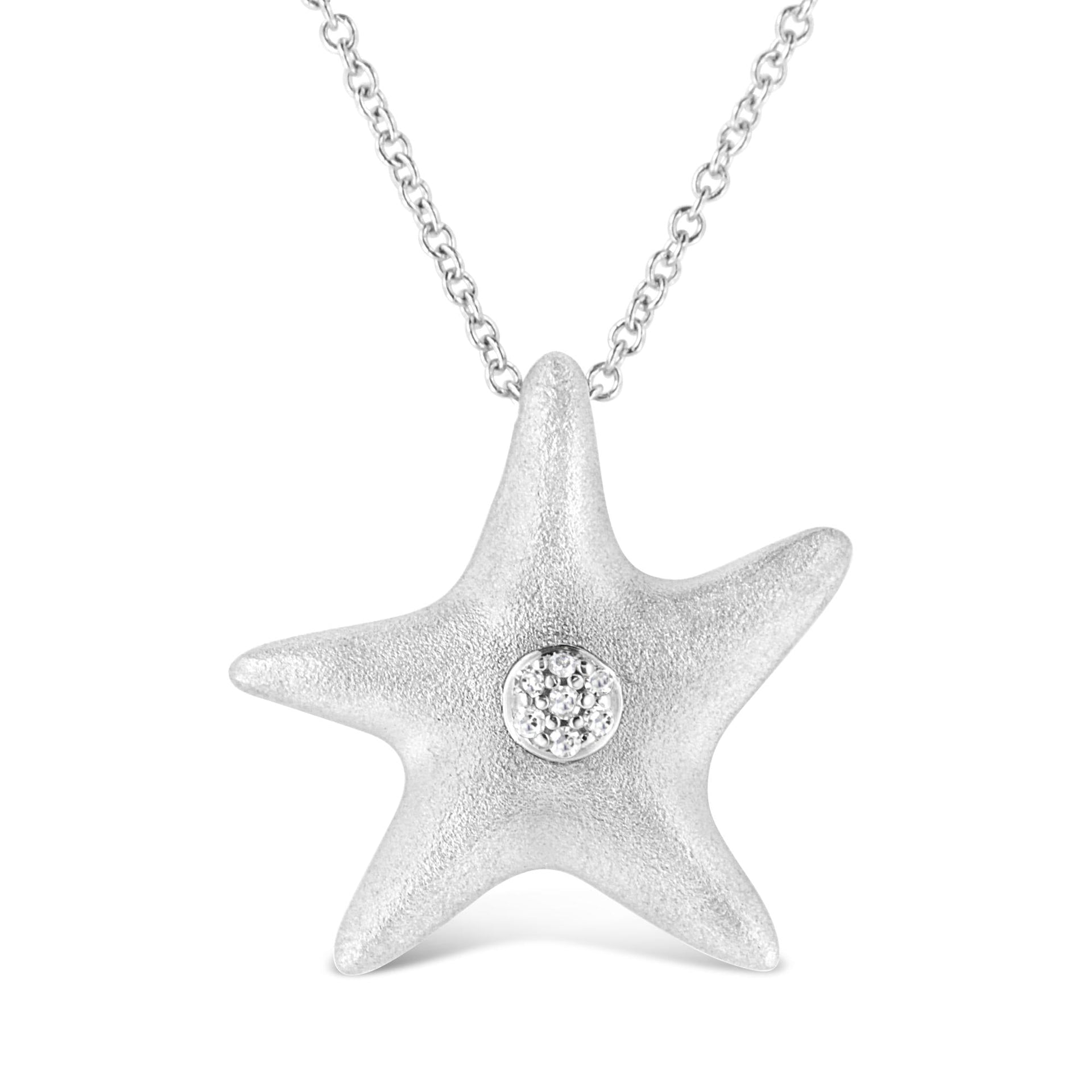 .925 Sterling Silver Prong-Set Diamond Accent Starfish Pendant Necklace (I-J Color, I1-I2 Clarity) - Size 18'