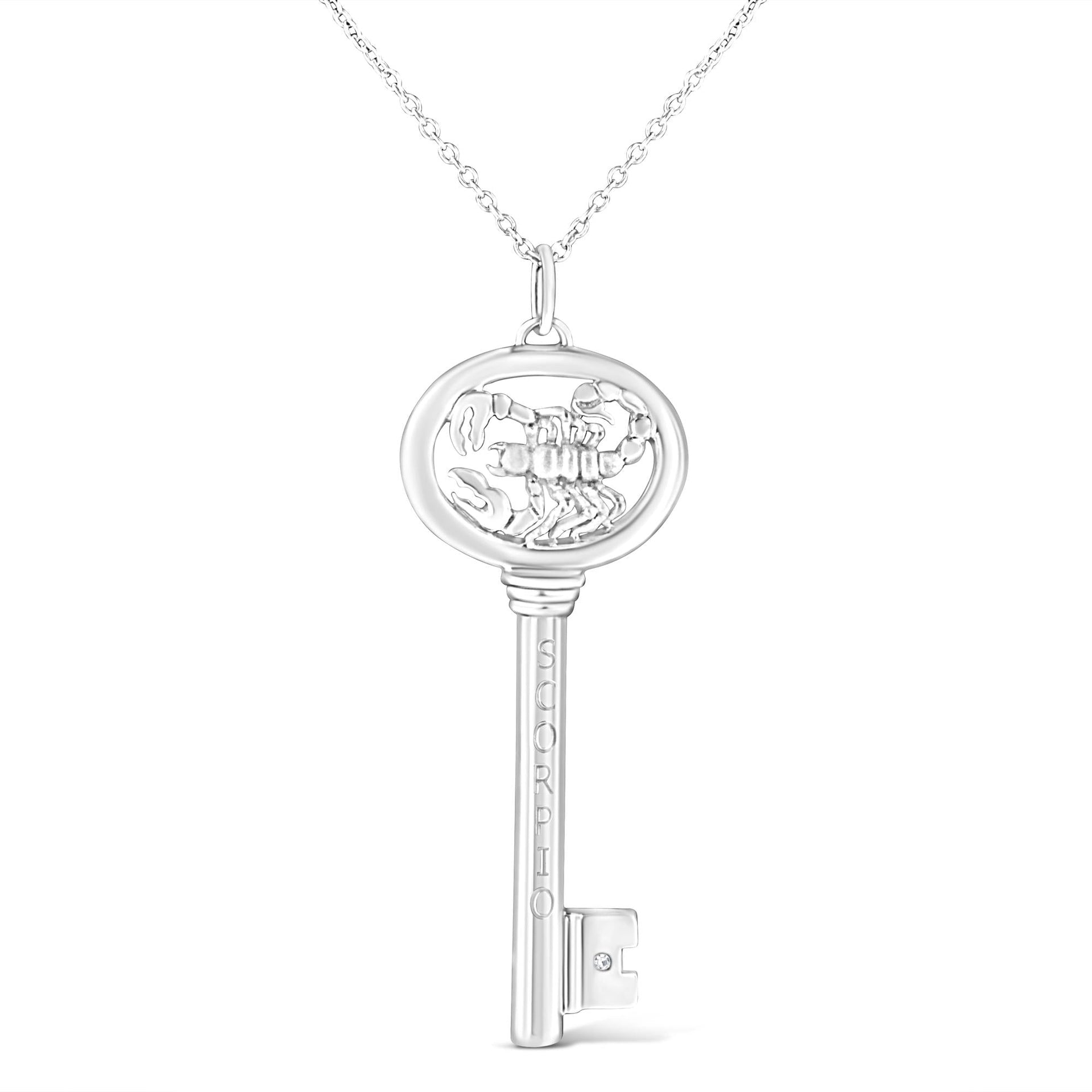 .925 Sterling Silver Diamond Accent Zodiac Key 18' Pendant Necklace (K-L Color, I1-I2 Clarity)