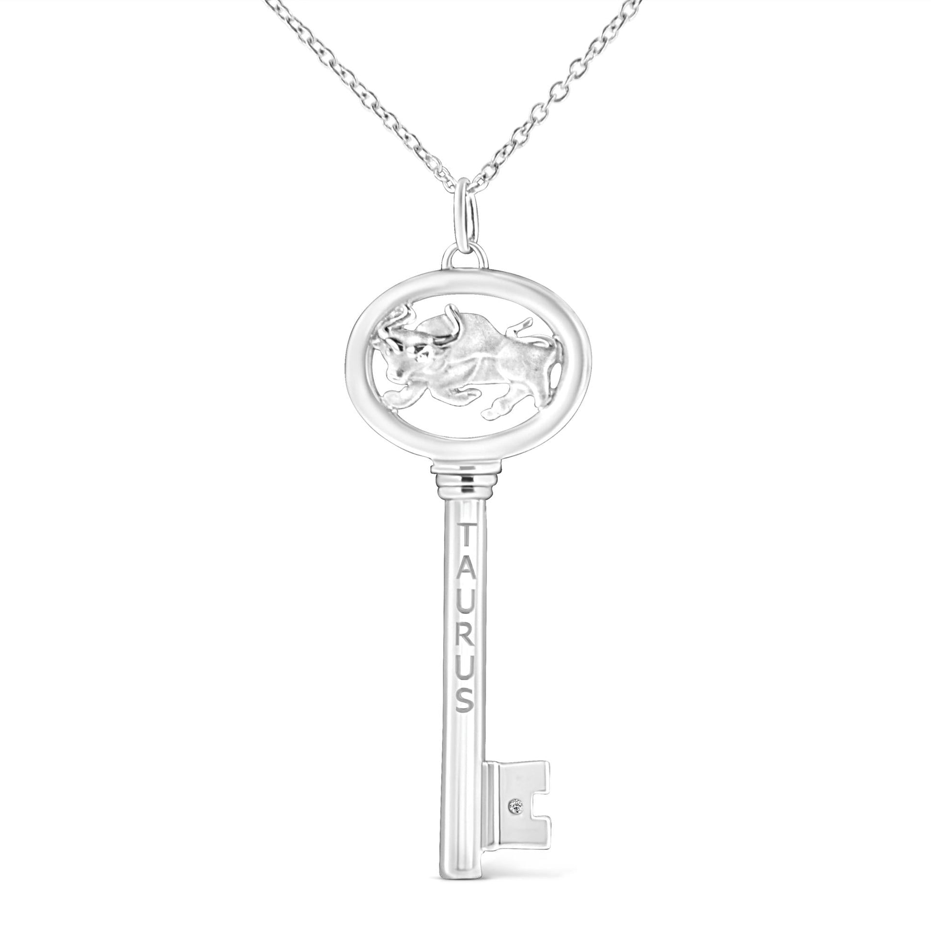 .925 Sterling Silver Diamond Accent Zodiac Key 18' Pendant Necklace (K-L Color, I1-I2 Clarity)
