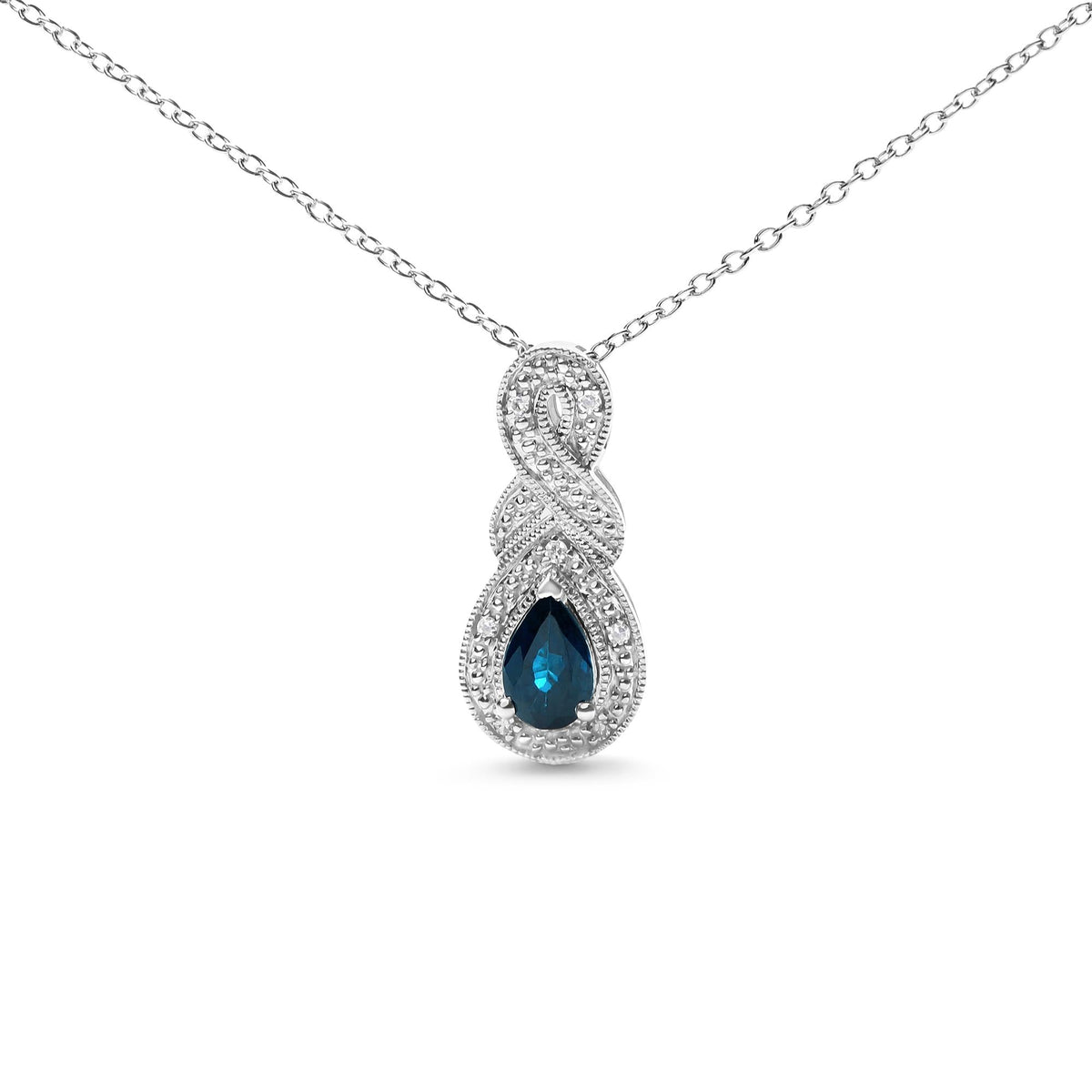 .925 Sterling Silver 6x4mm Pear Sapphire and Diamond Accent Infinity Drop 18' Pendant Necklace (H-I Color, SI1-SI2 Clarity)