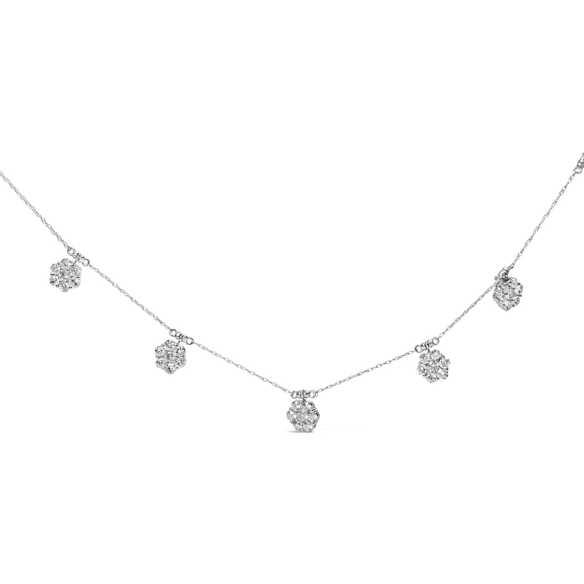 10K White Gold 3.0 Cttw Round-Cut Diamond 7 Stone Cluster Station Necklace (H-I Color, I1-I2 Clarity) - 18'