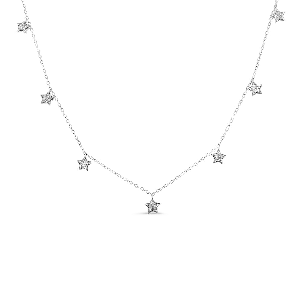 .925 Sterling Silver 1/3 Cttw Diamond Multi-Star Dangle Droplet Charm Pendant 18' Necklace (I1-I2 Clarity, H-I Color)