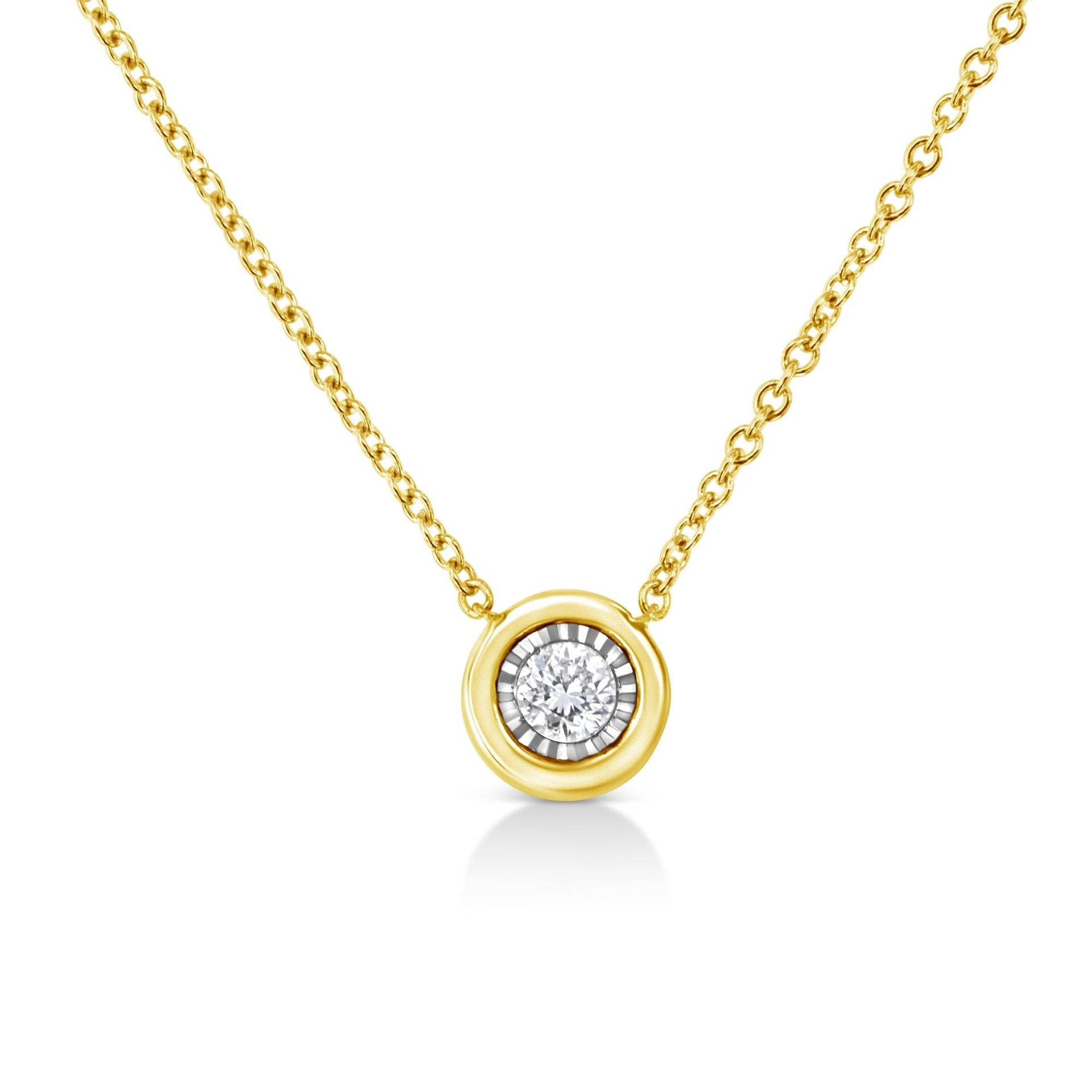 10K Yellow Gold Plated .925 Sterling Silver 1/10 Cttw Miracle Set Round Diamond 18' Pendant Necklace - Choice of Shapes