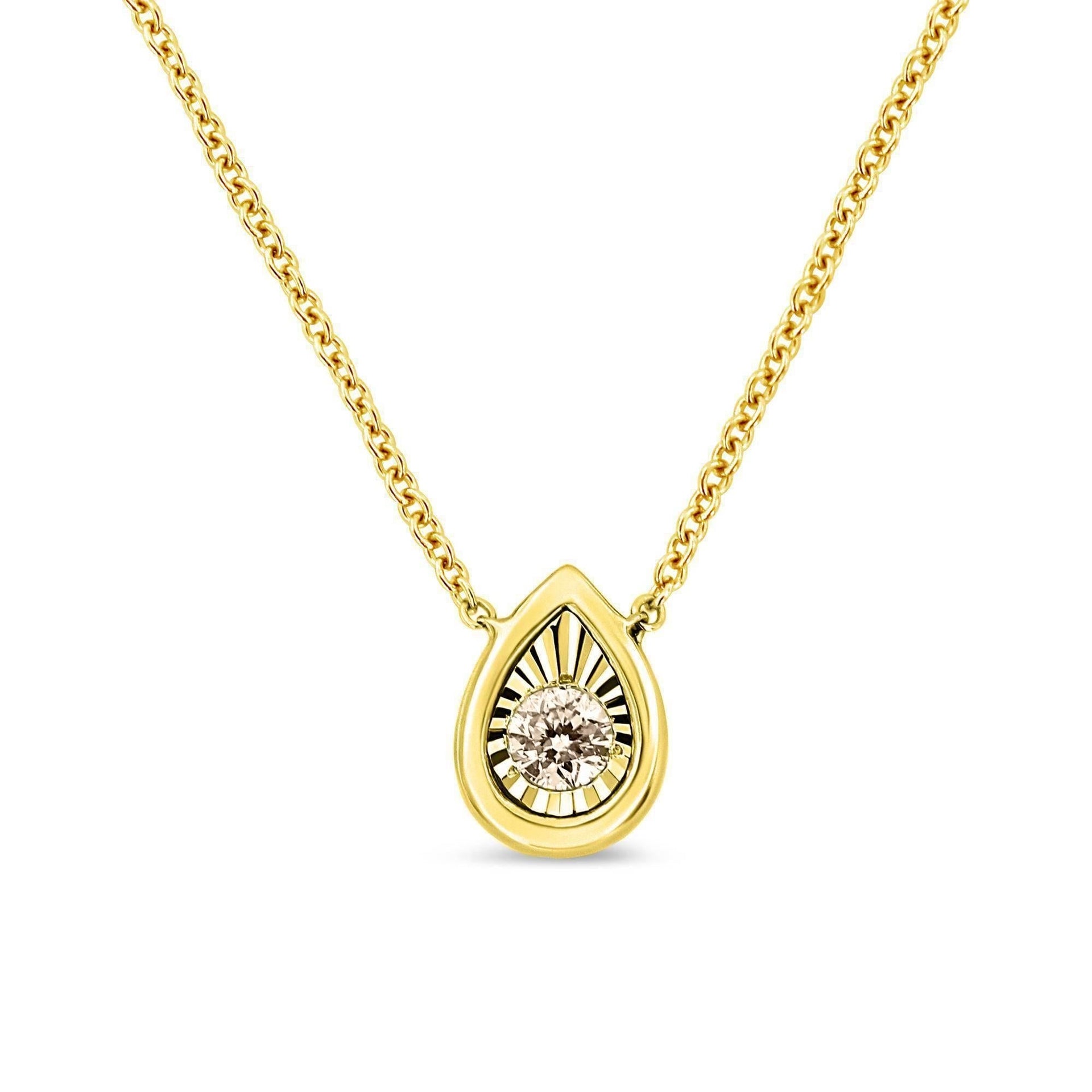 10K Yellow Gold Plated .925 Sterling Silver 1/10 Cttw Miracle Set Round Diamond 18' Pendant Necklace - Choice of Shapes