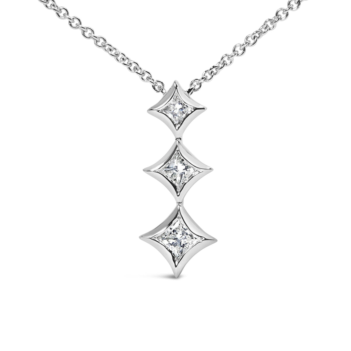 10K Gold 1/5 Cttw Princess Cut Diamond 3 Stone Drop 18' Pendant Necklace (H-I Color, SI2-I1 Clarity)