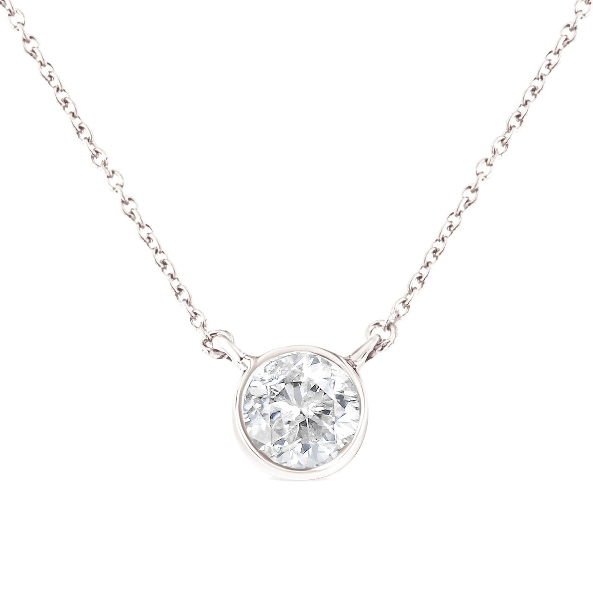 .925 Sterling Silver 1/2 Cttw Diamond Bezel 18' Pendant Necklace (I-J Color, I2-I3 Clarity)