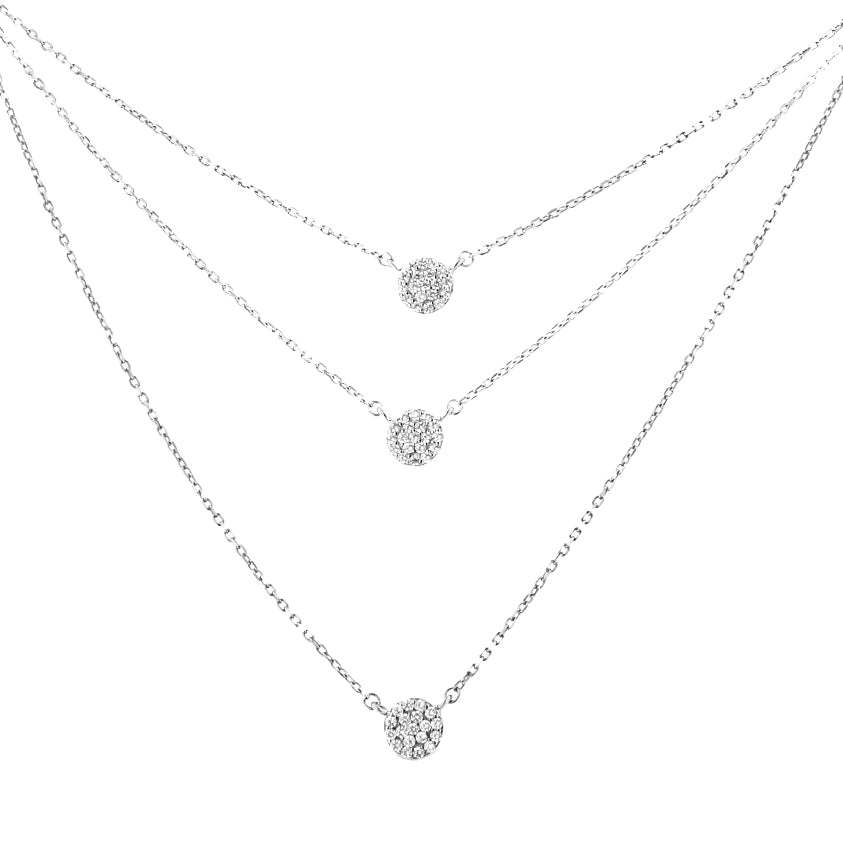 .925 Sterling Silver 1/2 Cttw Round Diamond Medallion Multi-Strand Tri Pendant 18' Necklace (H-I Color, I2-I3 Clarity)