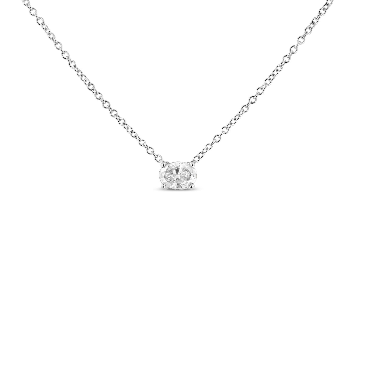 14K White Gold Lab Grown Oval Solitaire Diamond East West 18' Pendant Necklace (F-G Color, VS2-SI1 Clarity)