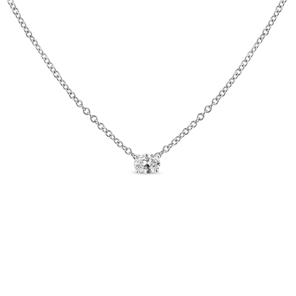 14K White Gold Lab Grown Oval Solitaire Diamond East West 18' Pendant Necklace (F-G Color, VS2-SI1 Clarity)
