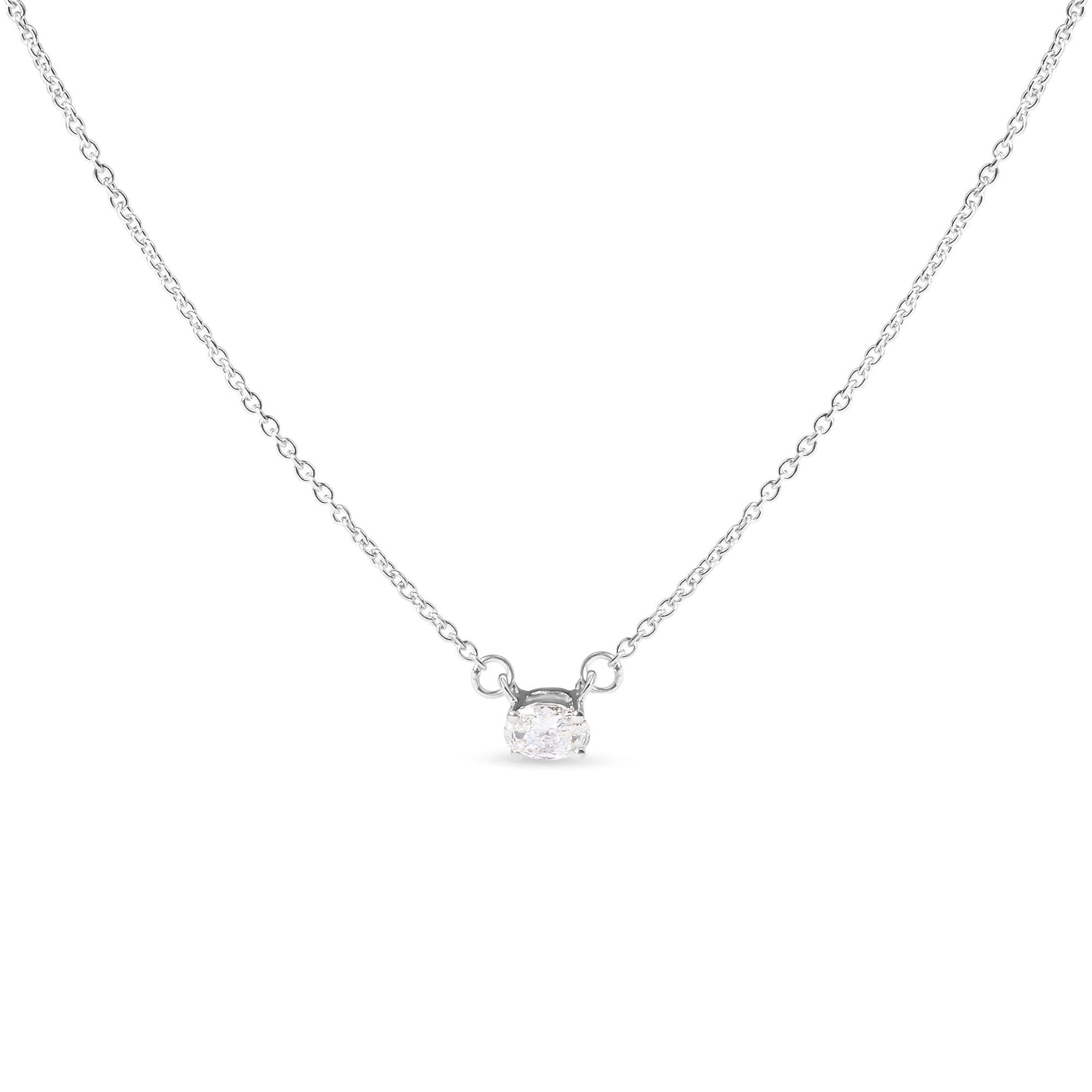 14K White Gold 1/4 Cttw Lab Grown Oval Solitaire Diamond East West 18' Pendant Necklace (G-H Color, VS2-SI1 Clarity)