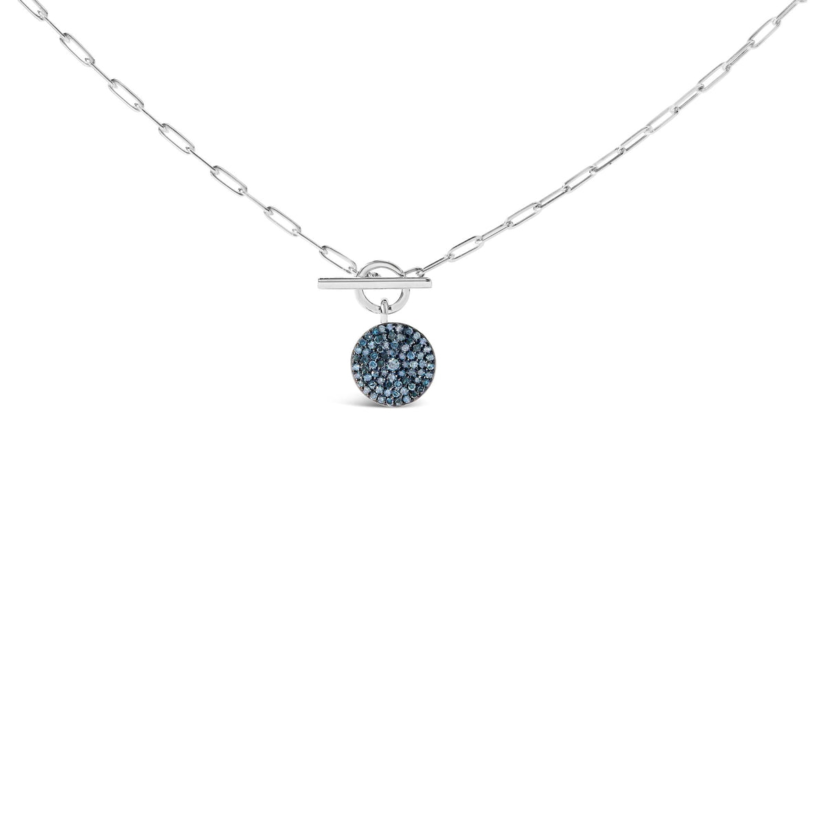 .925 Sterling Silver 3/8 Cttw Blue Diamond Medallion with Toggle Bale Paperclip Chain Pendant Necklace (Blue Color, SI1-SI2 Clarity) - 18' Inches