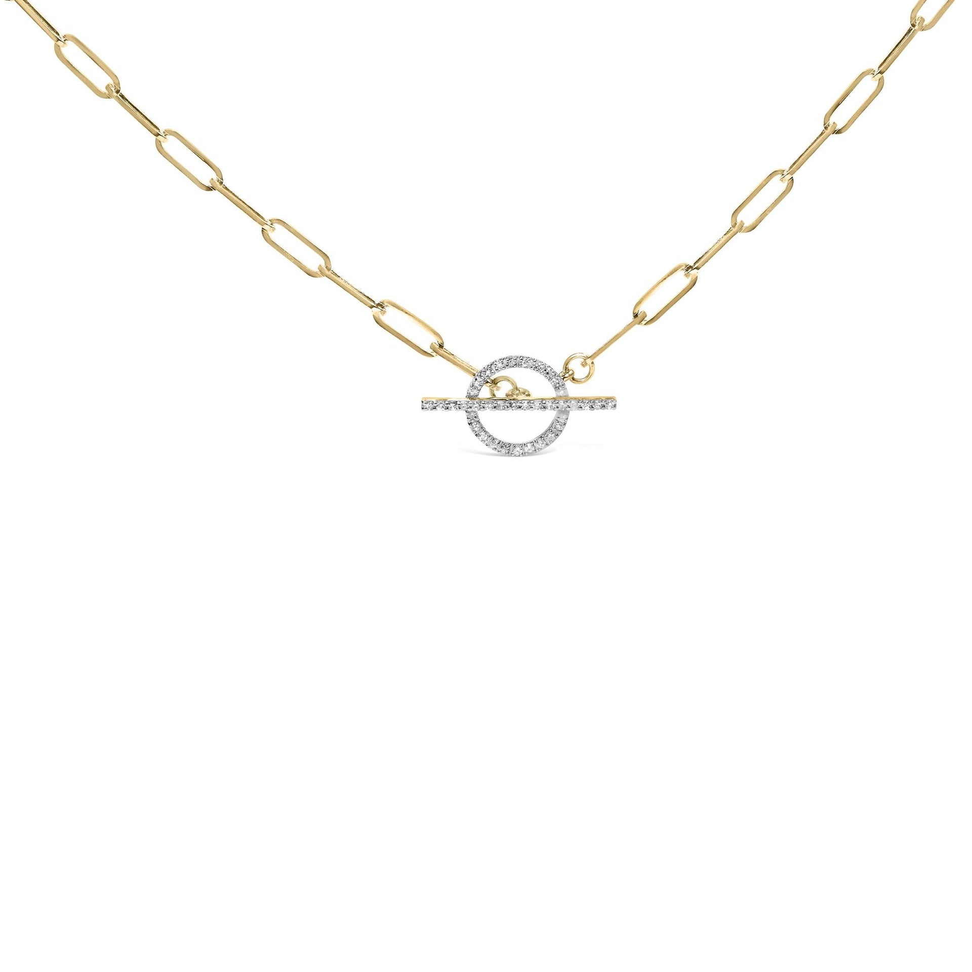 14KT Yellow Gold 1/4 Cttw Diamond  Toggle Clasp Paperclip Link Necklace (I-J Color, I1-I2 Clarity) - 18' Inches