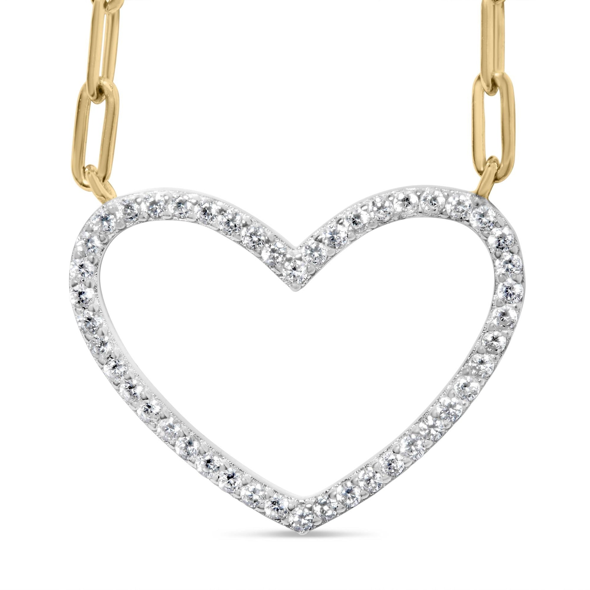 14K Yellow Gold Plated .925 Sterling Silver 1/4 Cttw Diamond Open Heart with Paperclip Chain Pendant Necklace (I-J Color, I2-I3 Clarity) - 18' Inches