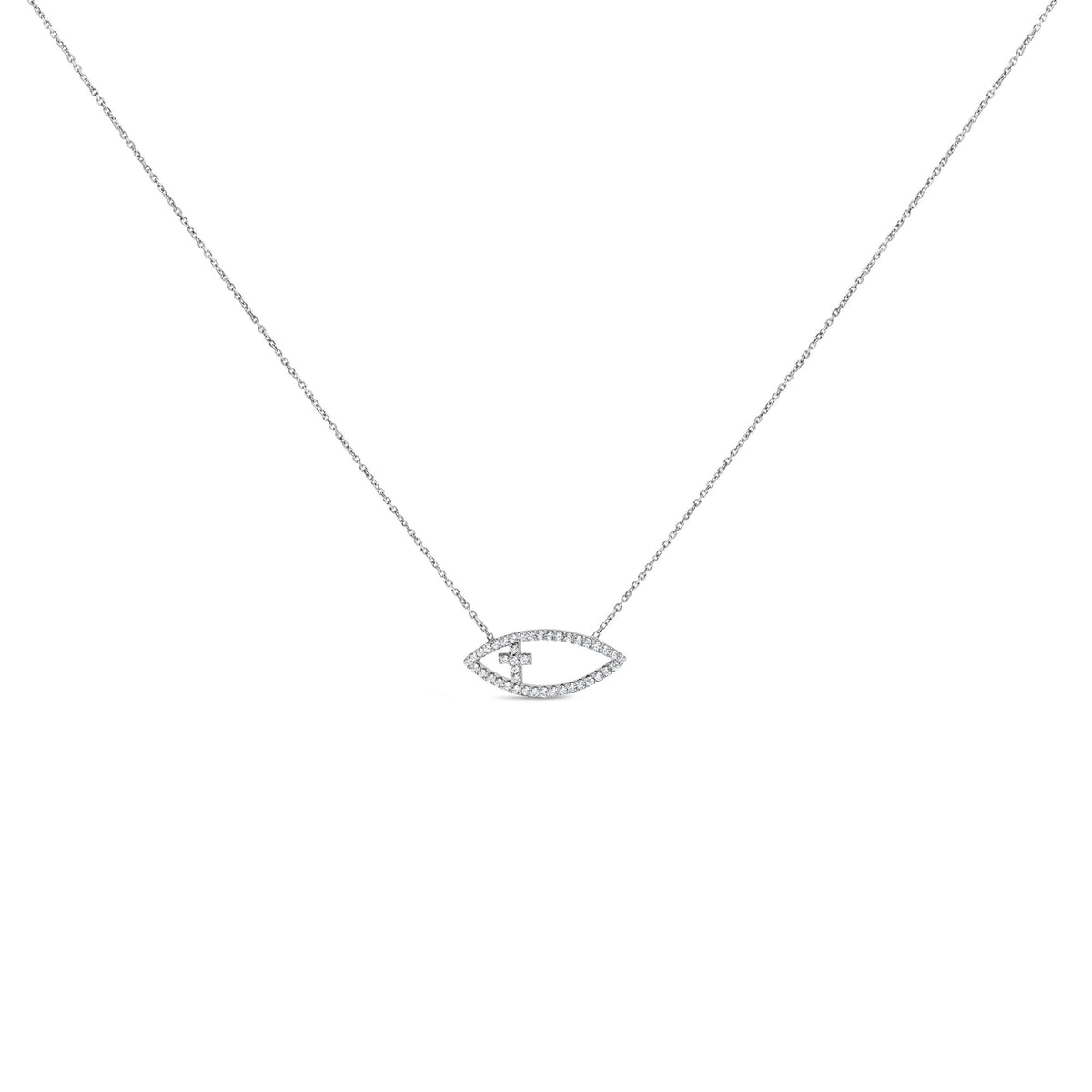 .925 Sterling Silver 1/2 Cttw Diamond Cross and Evil Eye 18' Inch Pendant Necklace (H-I Color, SI1-SI2 Clarity)
