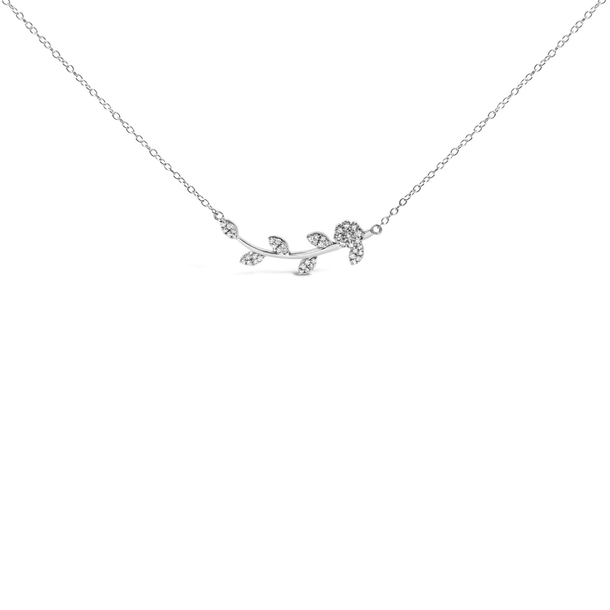 .925 Sterling Silver 1/5 Cttw Diamond Leaf and Branch Pendant Necklace (H-I Color, SI1-SI2 Clarity) -18'