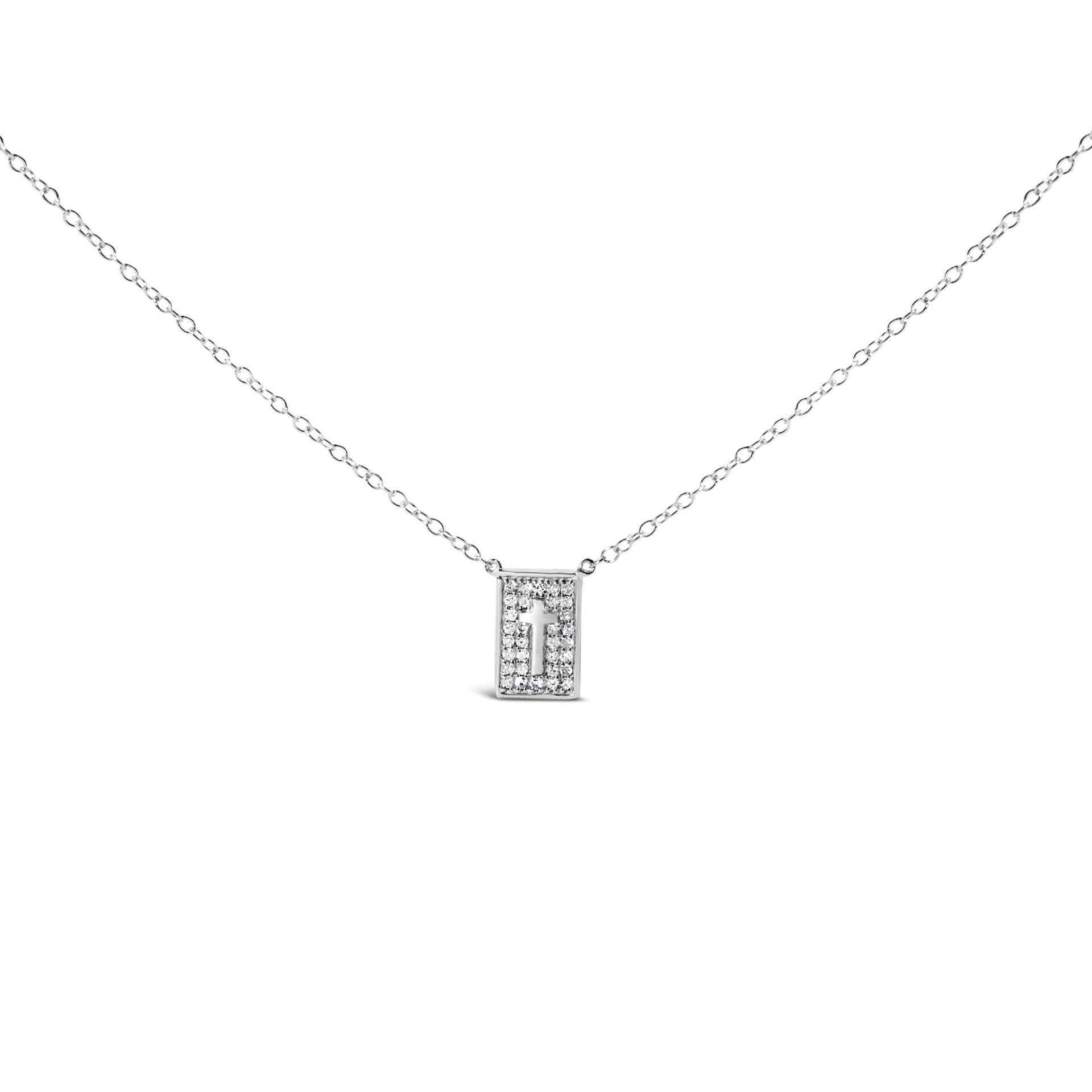 .925 Sterling Silver 1/10 Ctw Diamond Inlaid Cross Dog Tag Pendant Necklace (H-I Color, I1-I2 Clarity) - 18'