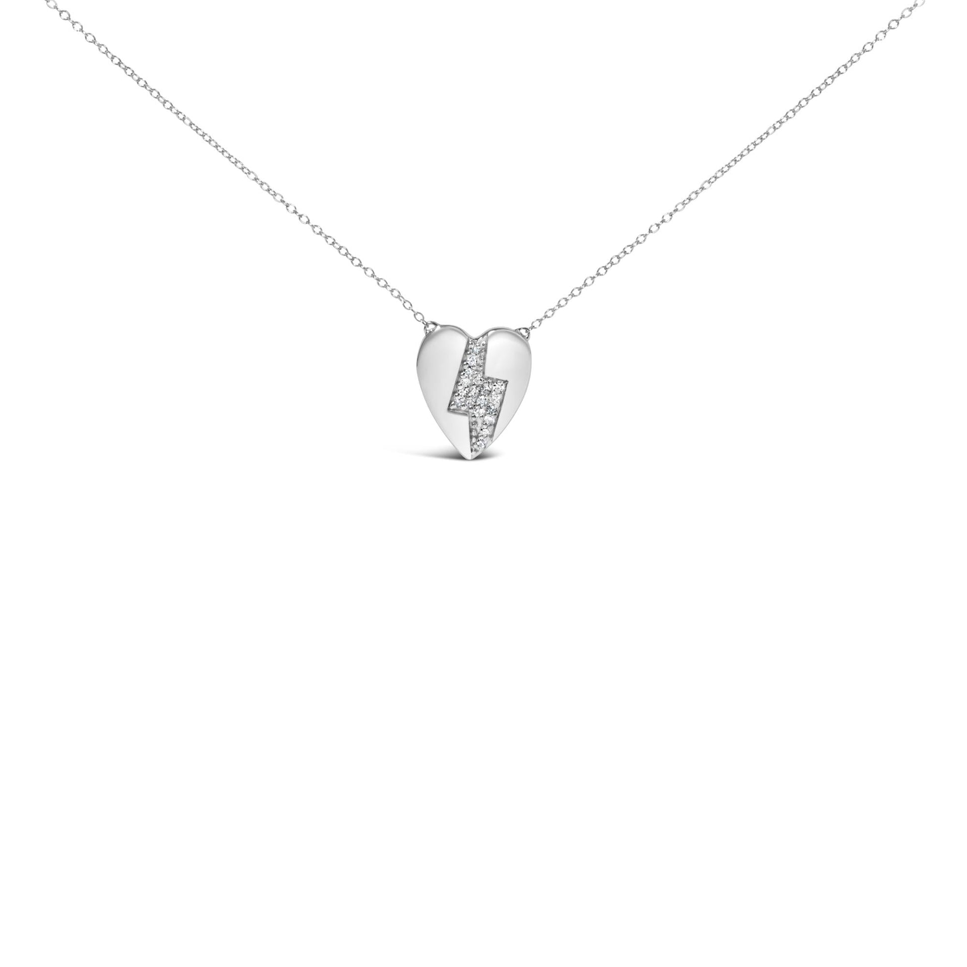 925 Sterling Silver 1/3 Ctw Diamond Heart and Lightning Bolt Pendant Necklace (H-I Color, SI1-SI2 Clarity) -  18' Inches