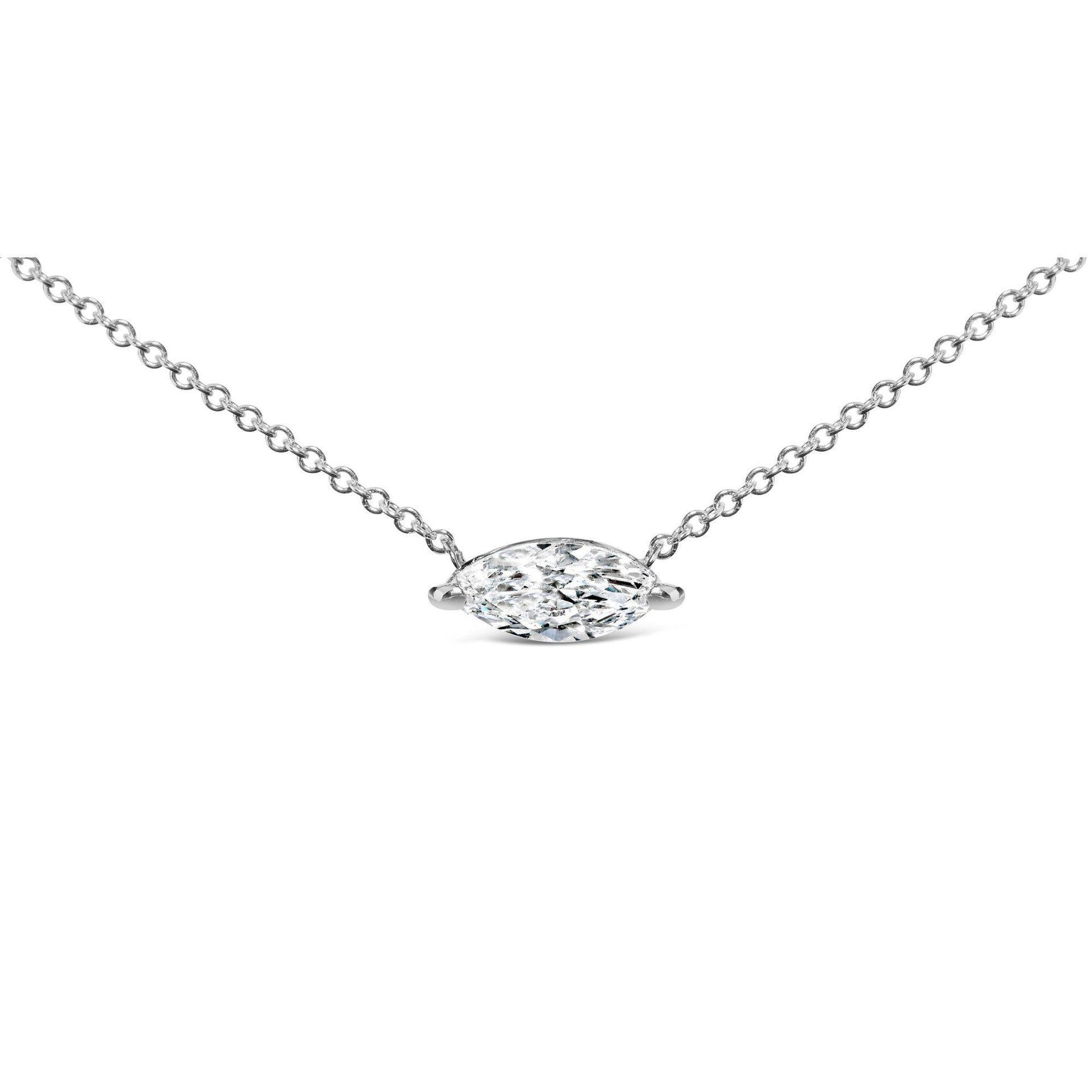14K White Gold 1/2 Cttw Marquise Lab-Grown Diamond East West Solitaire 18' Pendant Necklace (F-G Color, VS2-SI1 Clarity)