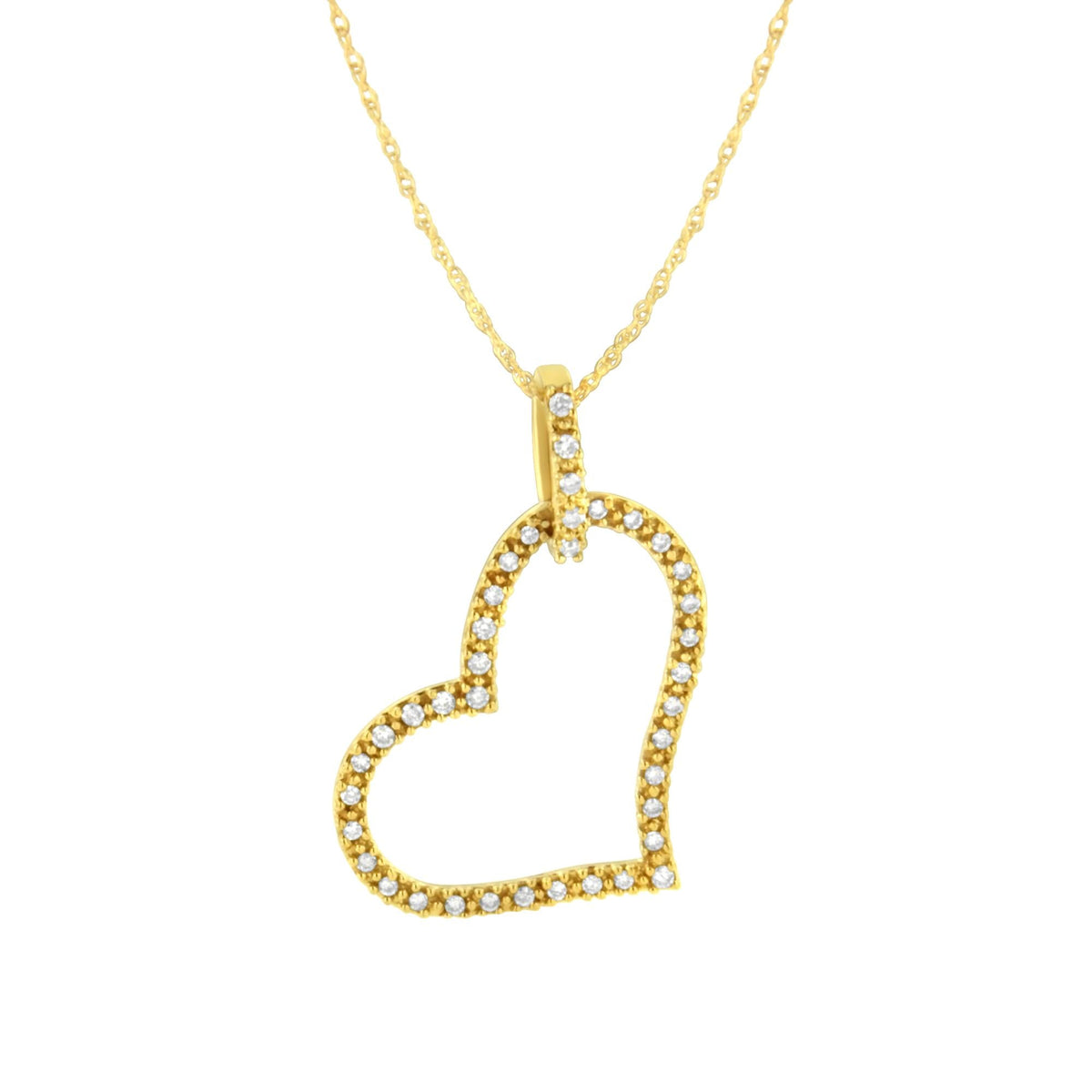 10K Yellow Gold 1/4 cttw Prong Set Round-Cut Diamond Open Heart 18' Pendant Necklace (K-L Color, I1-I2 Clarity)