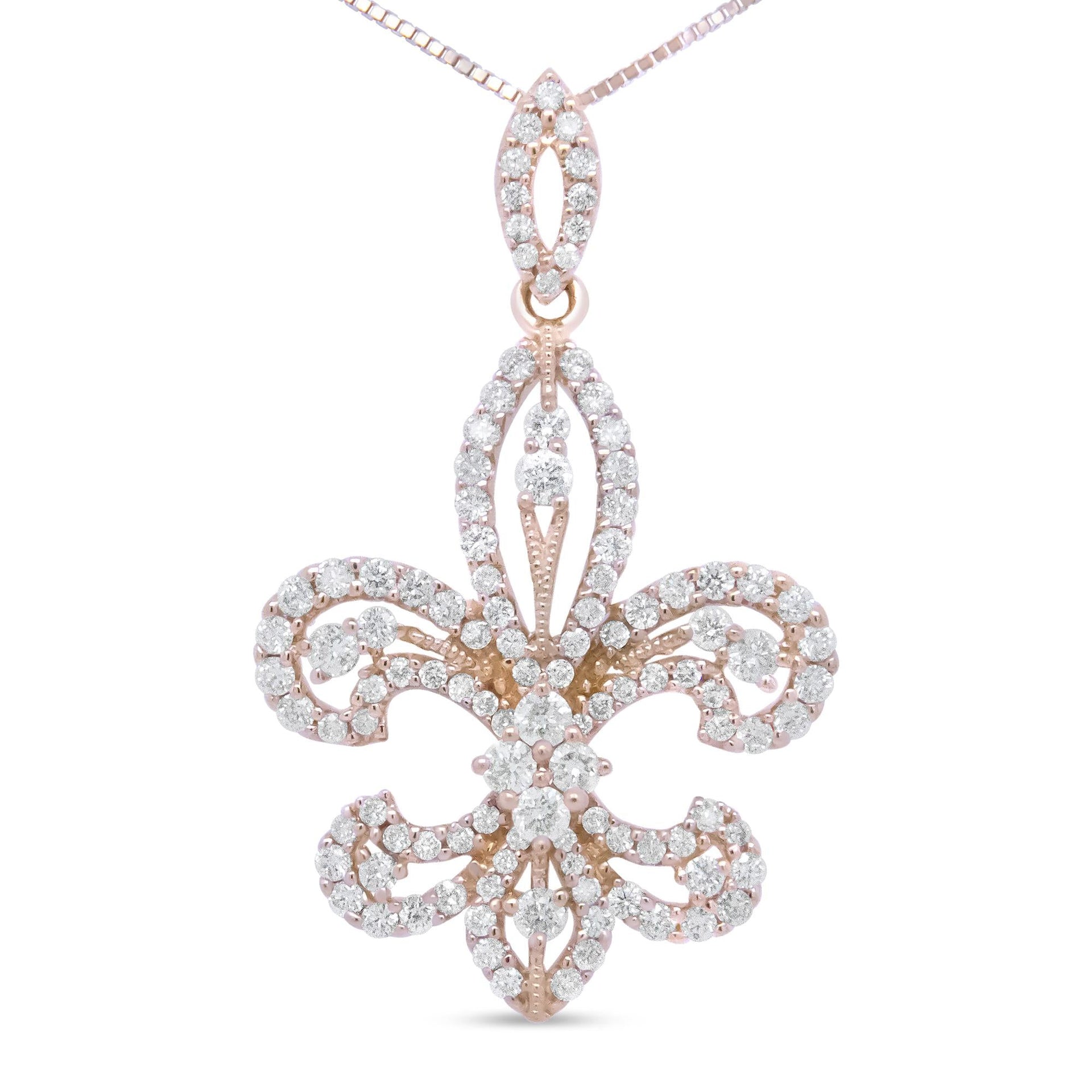 14K Yellow Gold 1.00 Cttw Round Diamond Fleur De Lis 18' Pendant Necklace (H-I Color, SI2-I1 Clarity)
