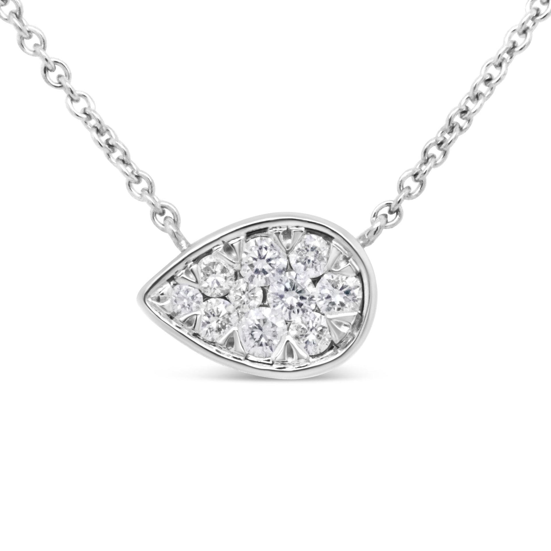 14K White Gold 1/4 Cttw Round Diamond Composite Teardrop Shape 18' Pendant Necklace - (G-H Color, SI2-I1 Clarity)