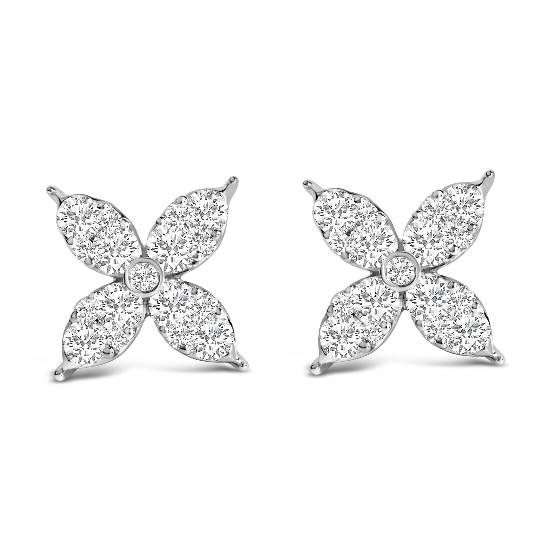 14K White Gold 9/10 Cttw Diamond 4 Leaf Clover Stud Earrings (H-I Color, VS2-SI1 Clarity)