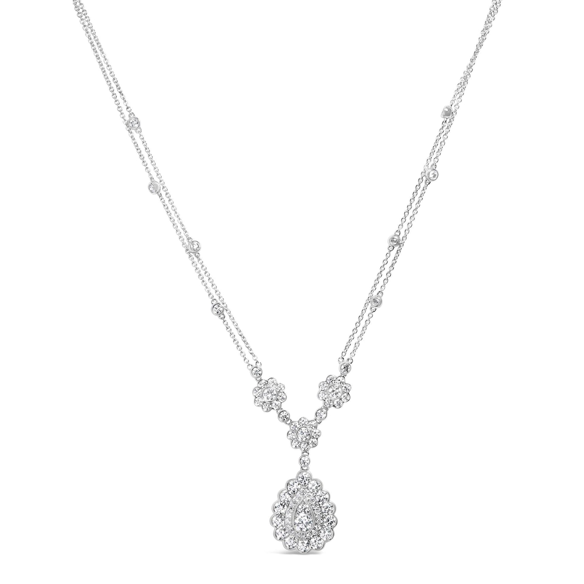 14K White Gold 2 1/2 Cttw Diamond Oval Cluster Y Drop 18' Inch Necklace (H-I Color, VS2-SI1 Clarity)