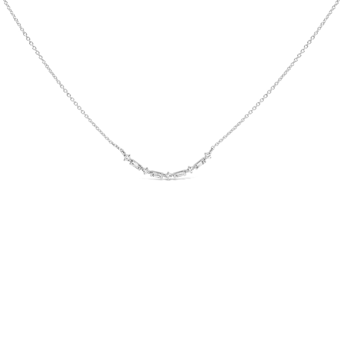 14K Gold 1/5 Cttw Diamond Mixed Shape Curve Bar Pendant Necklace (H-I Color, VS2-SI1 Clarity) - 18' Inches