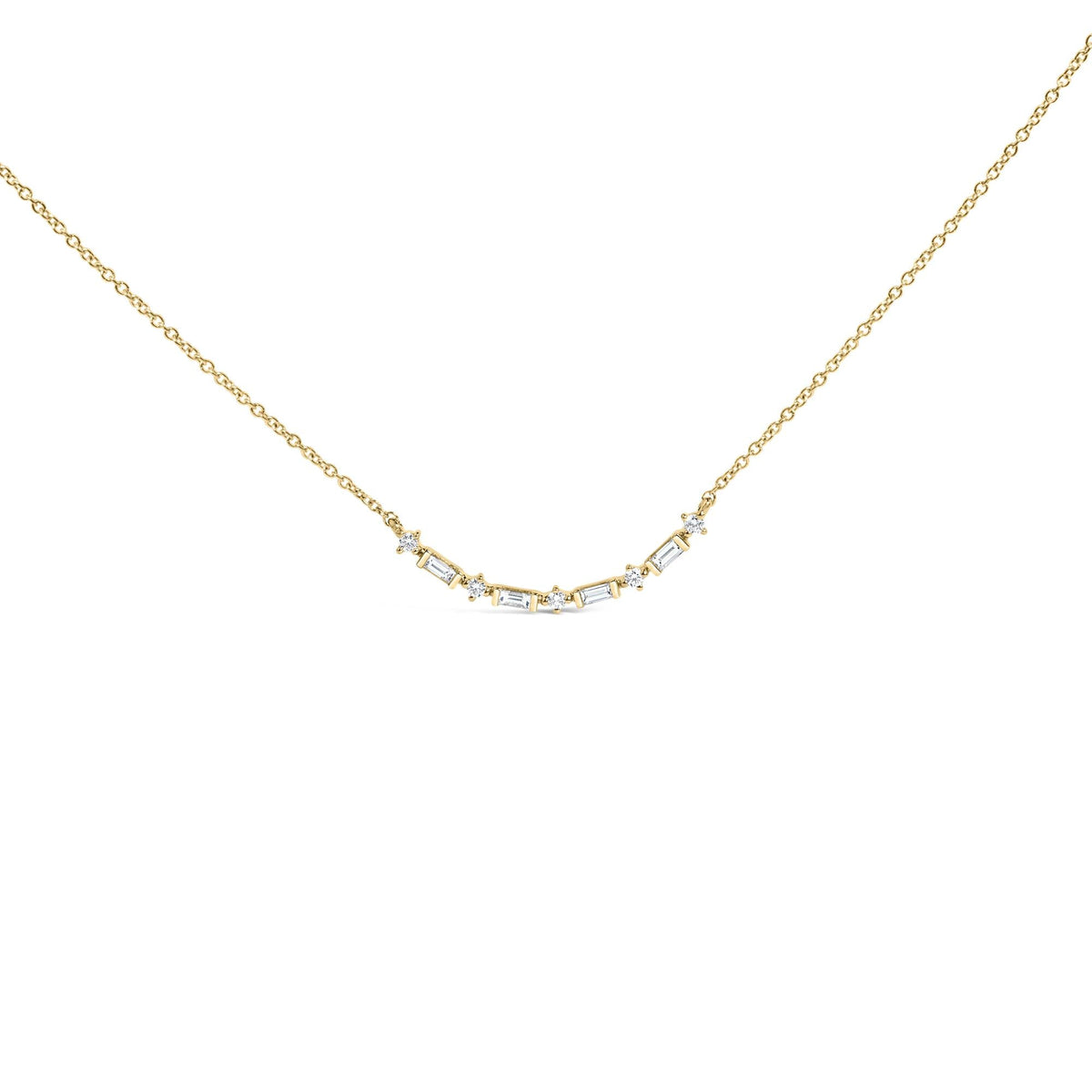 14K Gold 1/5 Cttw Diamond Mixed Shape Curve Bar Pendant Necklace (H-I Color, VS2-SI1 Clarity) - 18' Inches