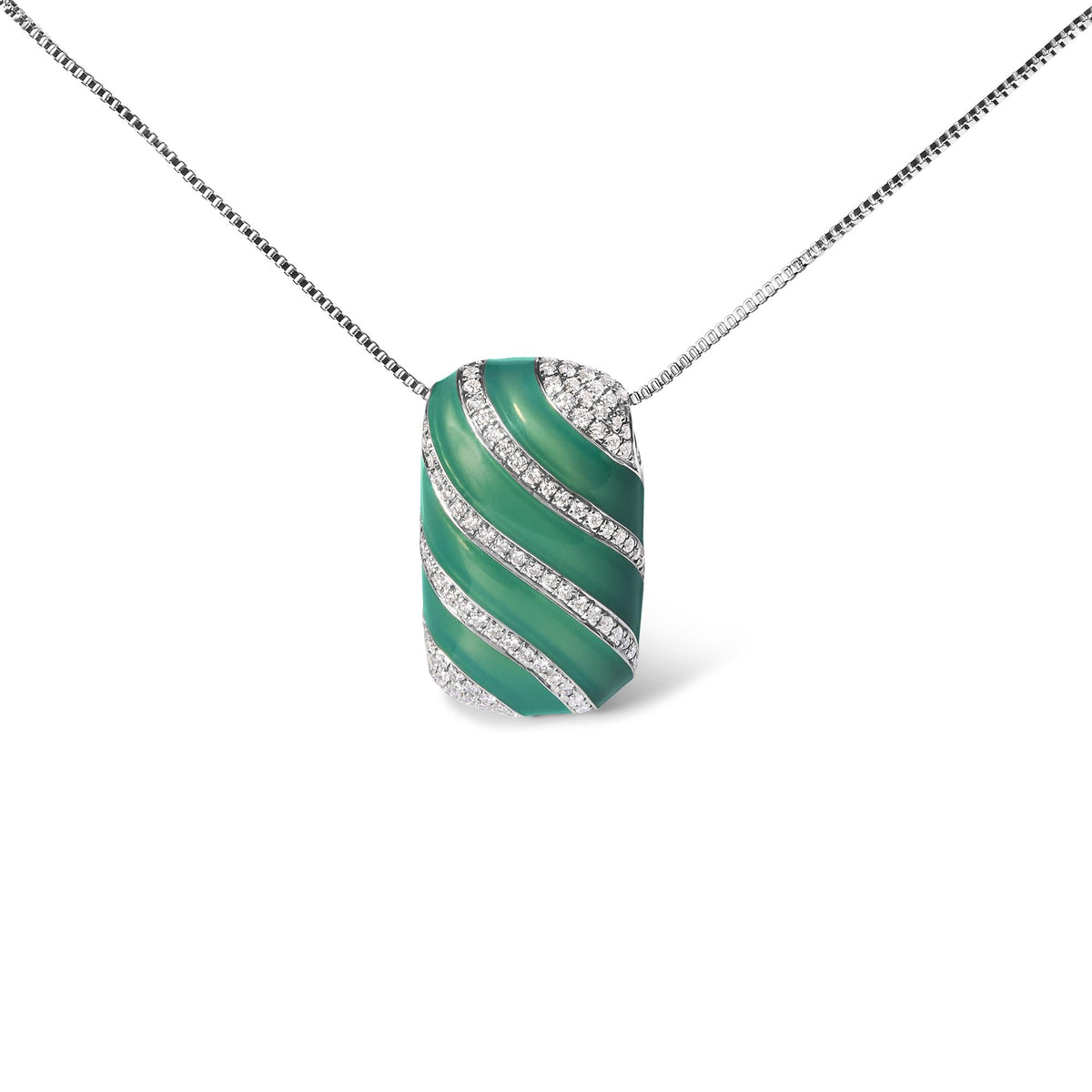 .925 Sterling Silver Turquoise Enamel and 1/2 Cttw Diamond Block 18' Pendant Necklace (F-G Color, VS1-VS2 Clarity)