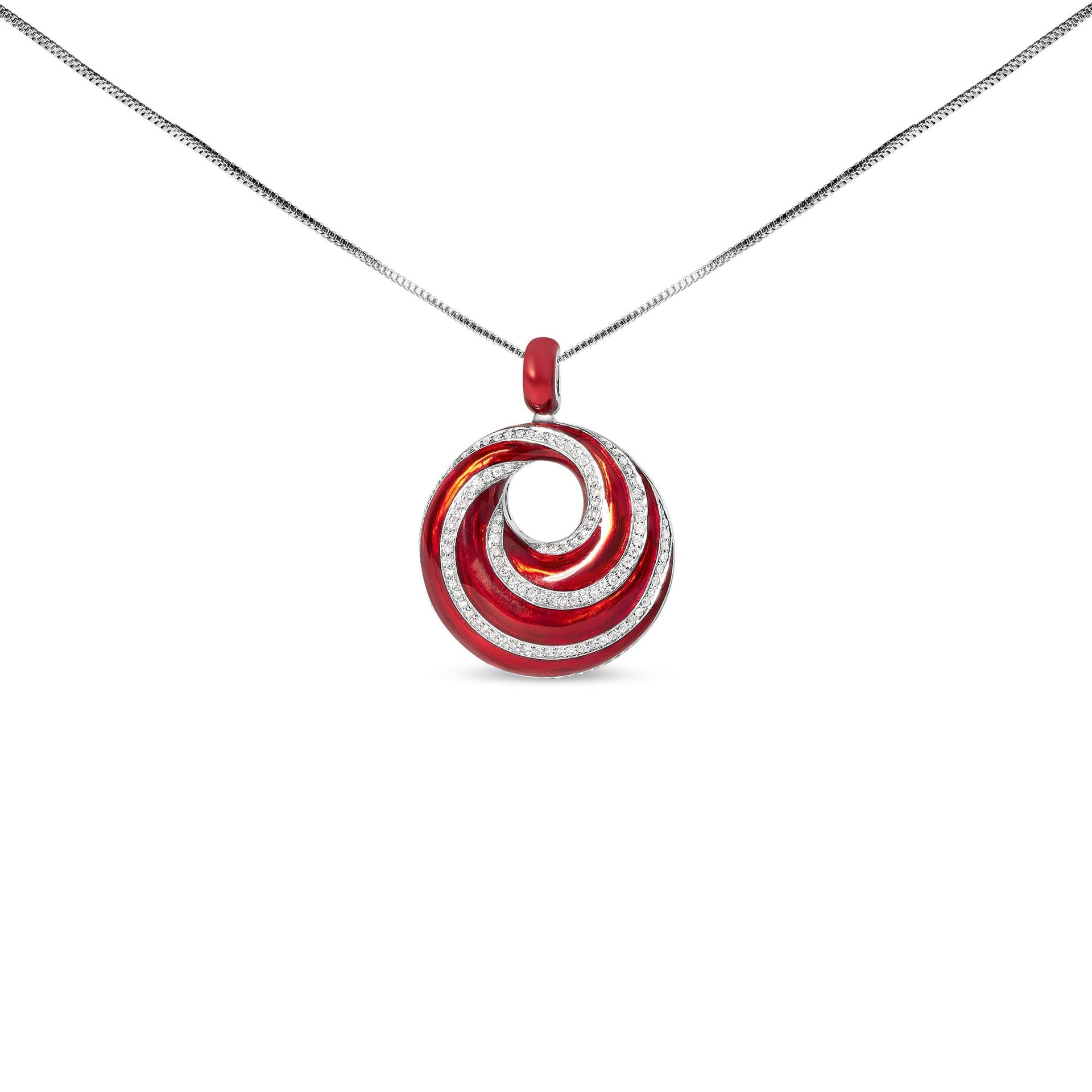 .925 Sterling Silver Red Enamel and 1/2 Diamond Endless Swirl Medallion 18' Pendant Necklace (F-G Color, VS1-VS2 Clarity)