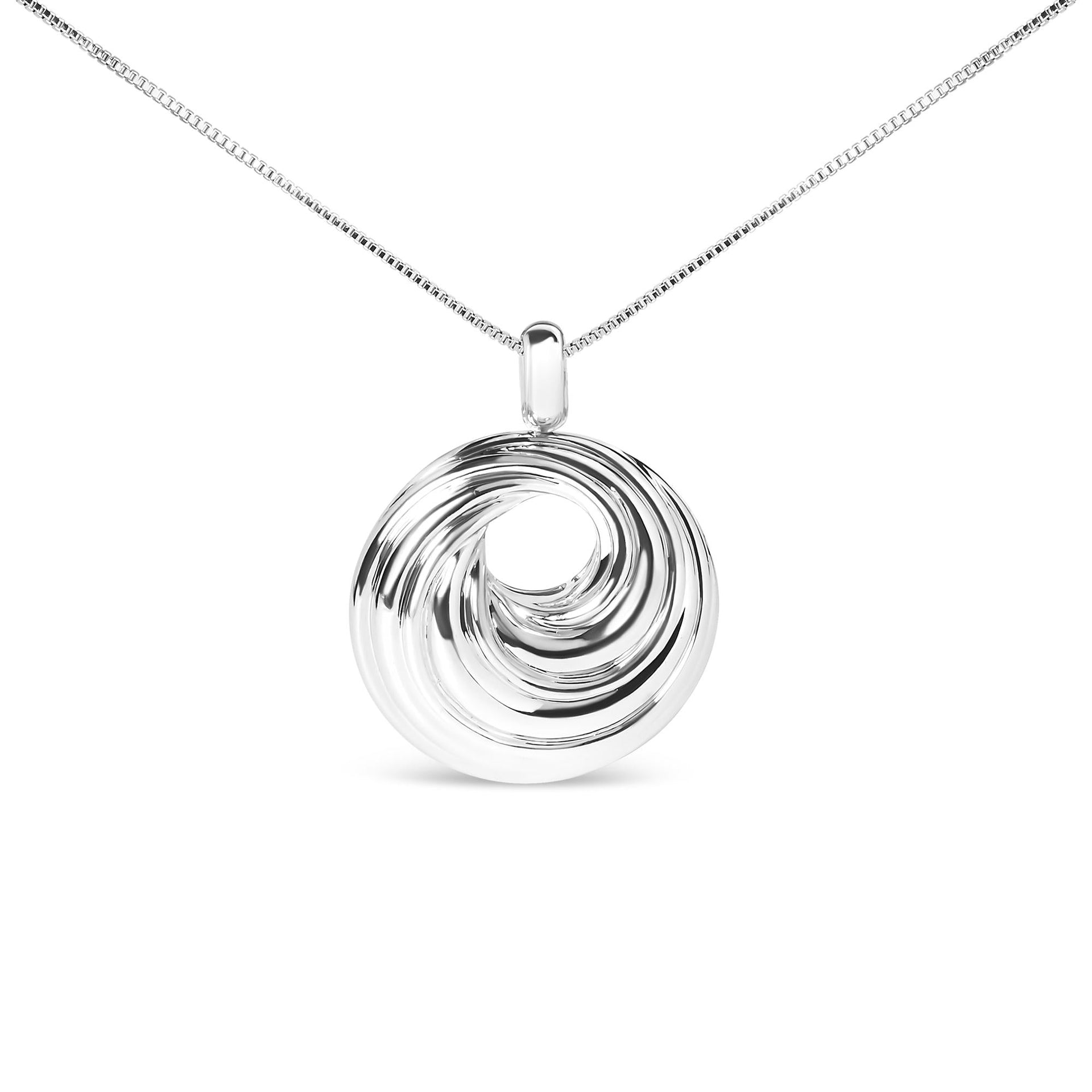 .925 Sterling Silver Endless Wave Swirl Statement Medallion 18' Pendant Necklace