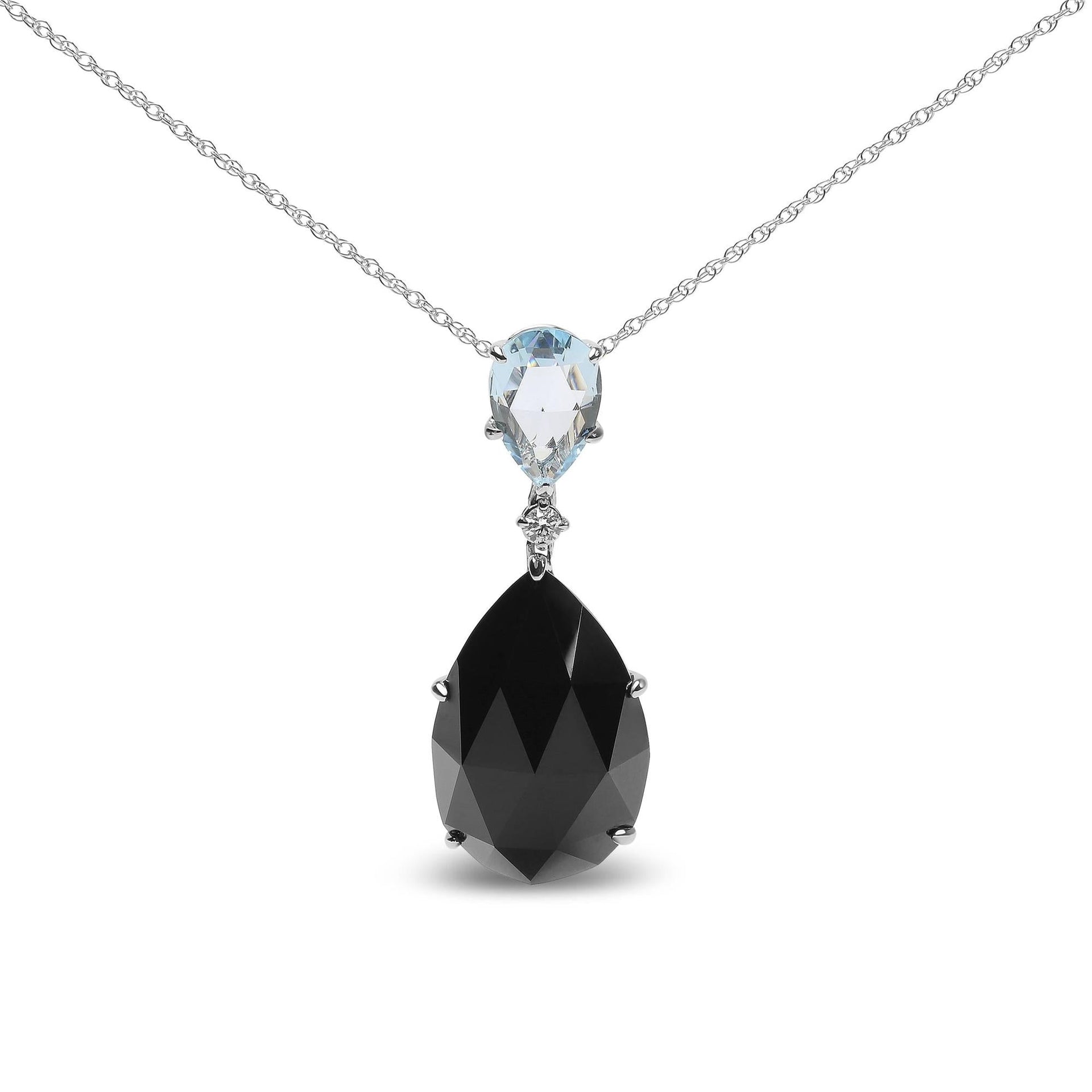 18K White Gold Diamond Accent and Pear Cut Sky Blue Topaz and Pear Cut Black Onyx Dangle Drop 18' Pendant Necklace (G-H Color, SI1-SI2 Clarity)