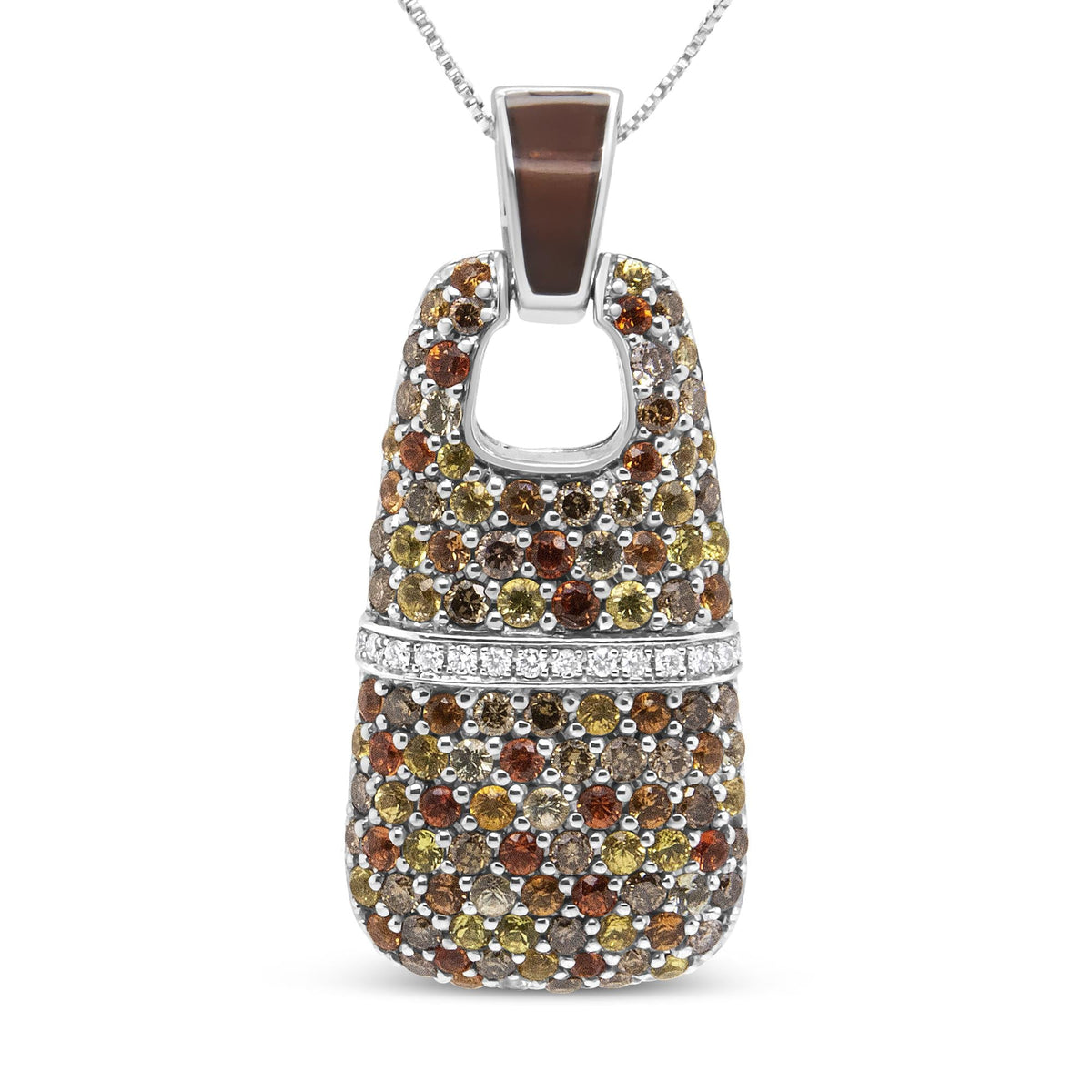 .925 Sterling Silver Brown Enamel 1 Cttw White and Brown Diamonds and  1.5mm Yellow and Orange Sapphire Gemstones Statement 18' Pendant Necklace (Brown and F-G Color, VS1-VS2 Clarity)
