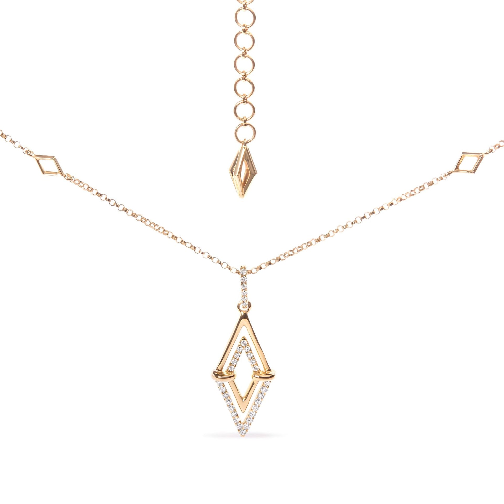 14K Yellow Gold 1/4 Cttw Diamond Double Triangle Geometric 18' Pendant Necklace (G-H Color, SI1-SI2 Clarity)