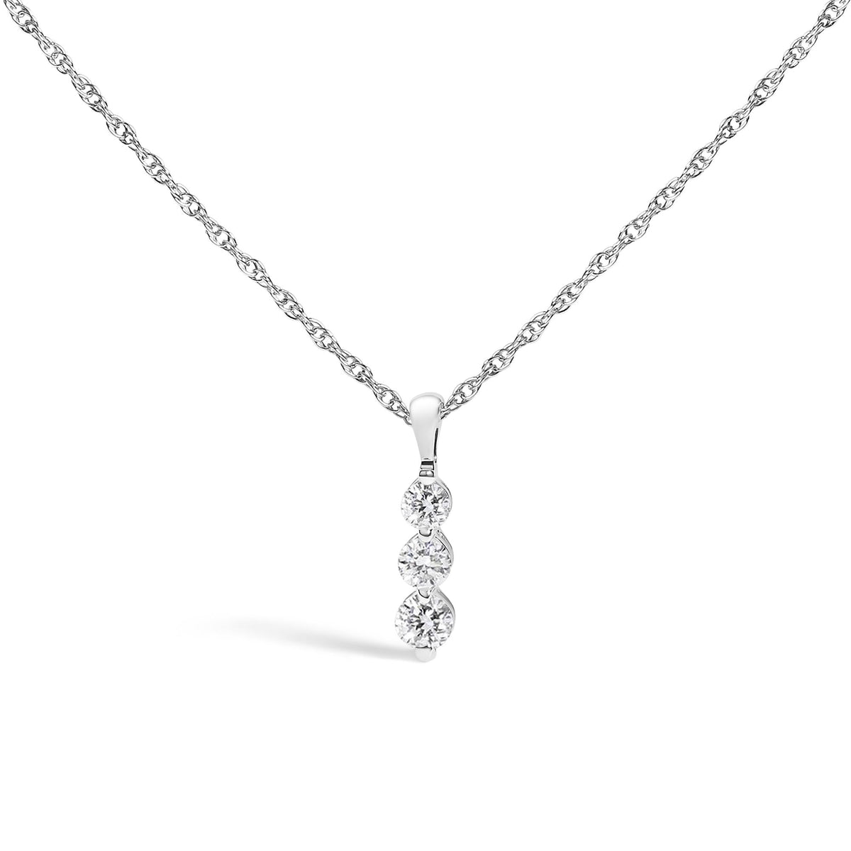 .925 Sterling Silver 1/7 Cttw Lab Grown Diamond Three Stone Diamond Pendant Necklace - 18' Inches