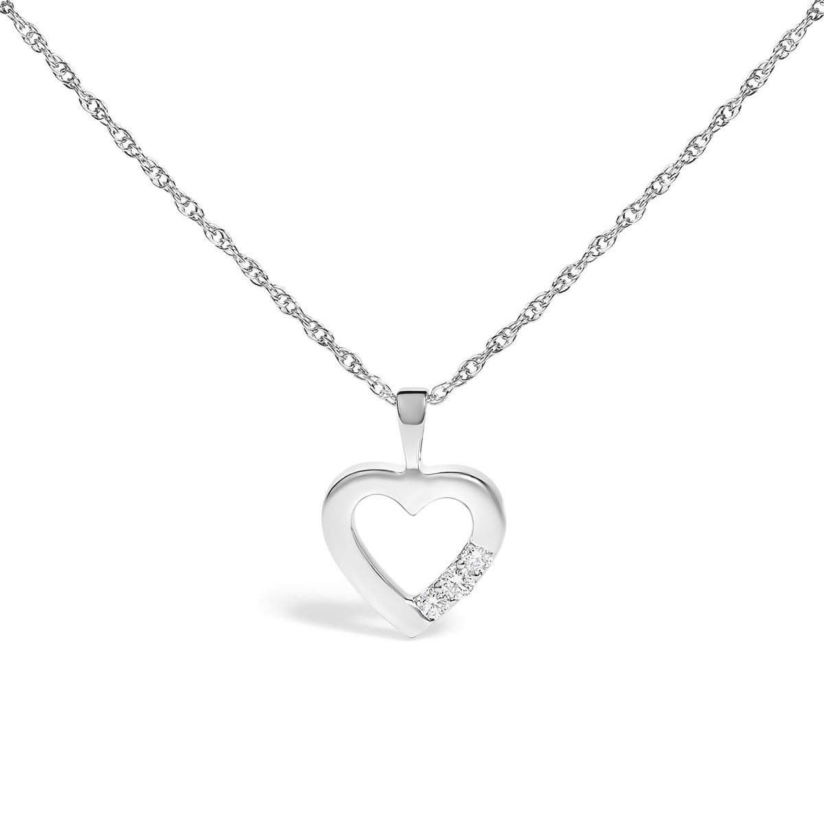.925 Sterling Silver Lab Grown Diamond 1/4 Cttw Three Stone Heart Pendant Necklace - 18' Inches