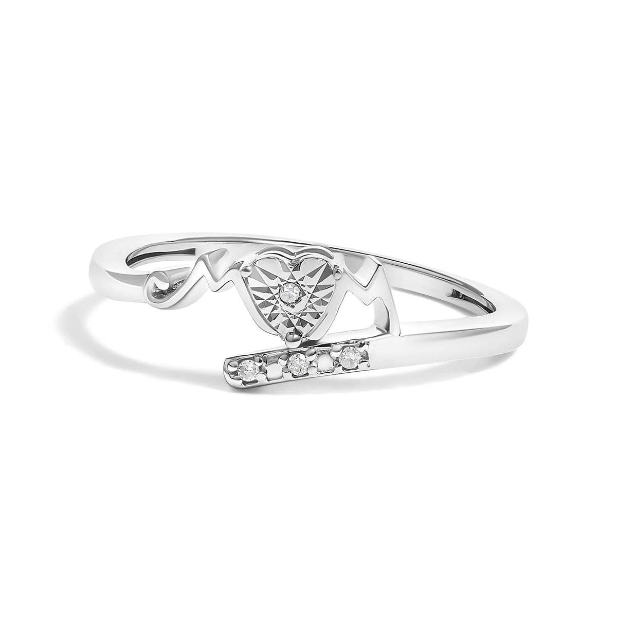 .925 Sterling Silver Diamond Accent 'MOM' Heart Ring (J-K Color, I2-I3 Clarity)