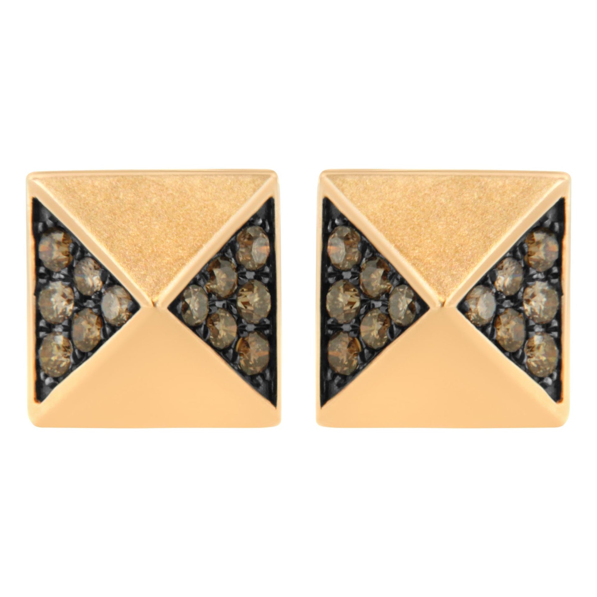 14K Rose Gold 1/4 Cttw Brown Diamond Pyramid Stud Earring (Brown Color, SI1-SI2 Clarity)