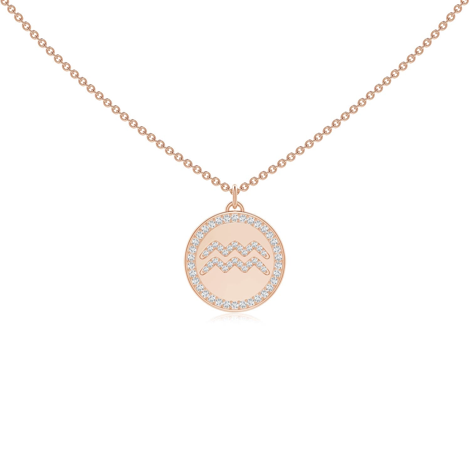 0.28 CTW Diamond Aquarius Zodiac Sign Reversible Medallion Pendant in 14K Rose Gold