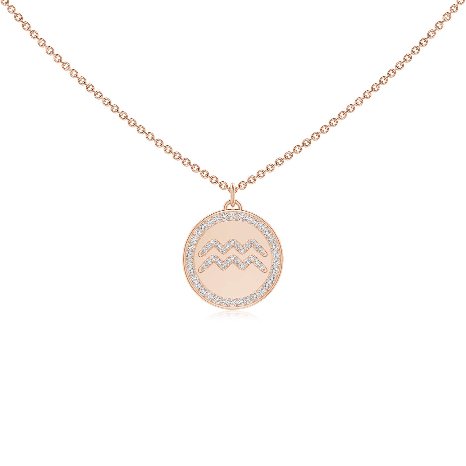 0.28 CTW Diamond Aquarius Zodiac Sign Reversible Medallion Pendant in 14K Rose Gold