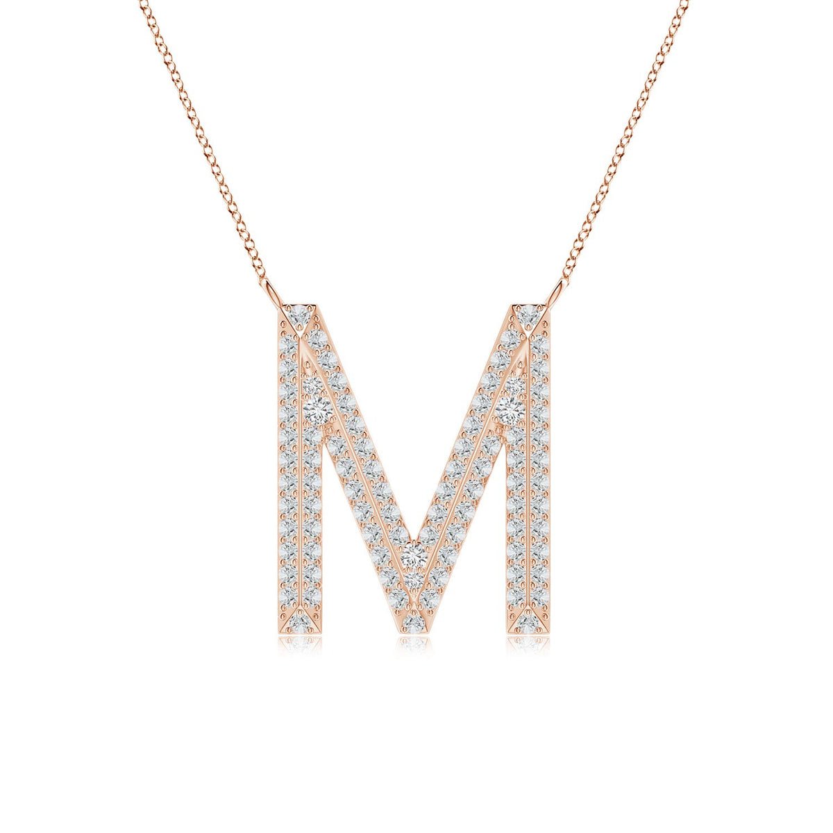2 MM Bezel-Set Diamond Lowercase "U" Initial Pendant in 14K Rose Gold