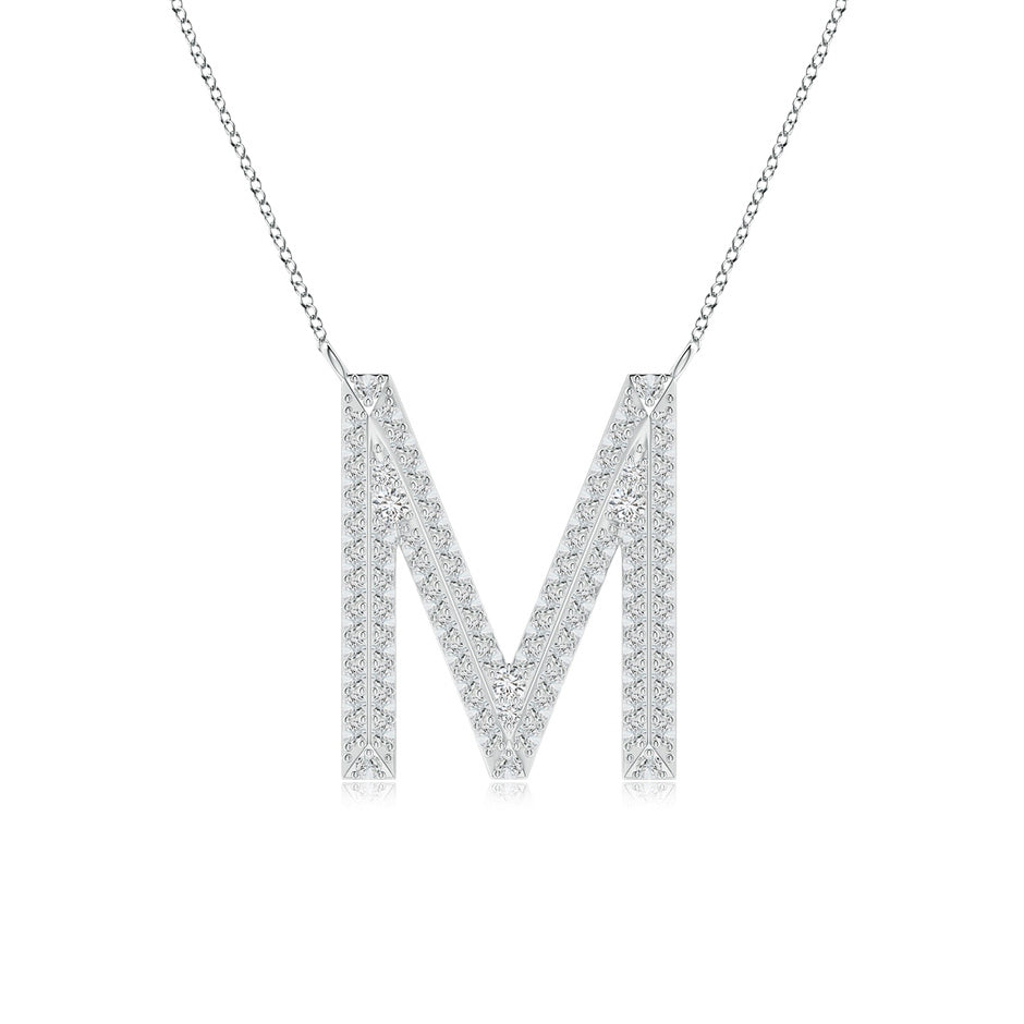 Prong-Set Diamond Capital 'M' Knife-Edge Initial Pendant