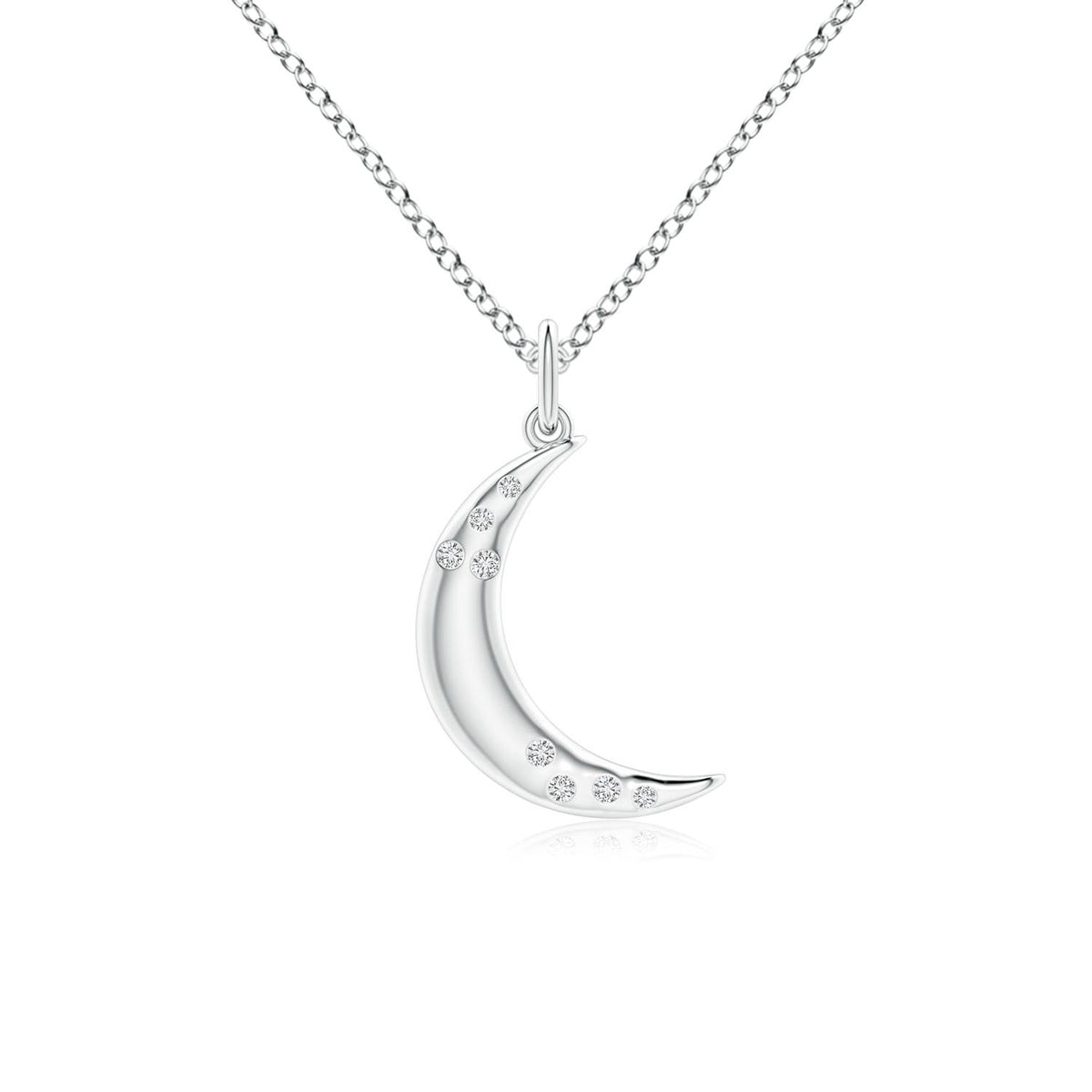 1.05 MM Flush-Set Scattered Diamond Crescent Moon Pendant in 14K White Gold