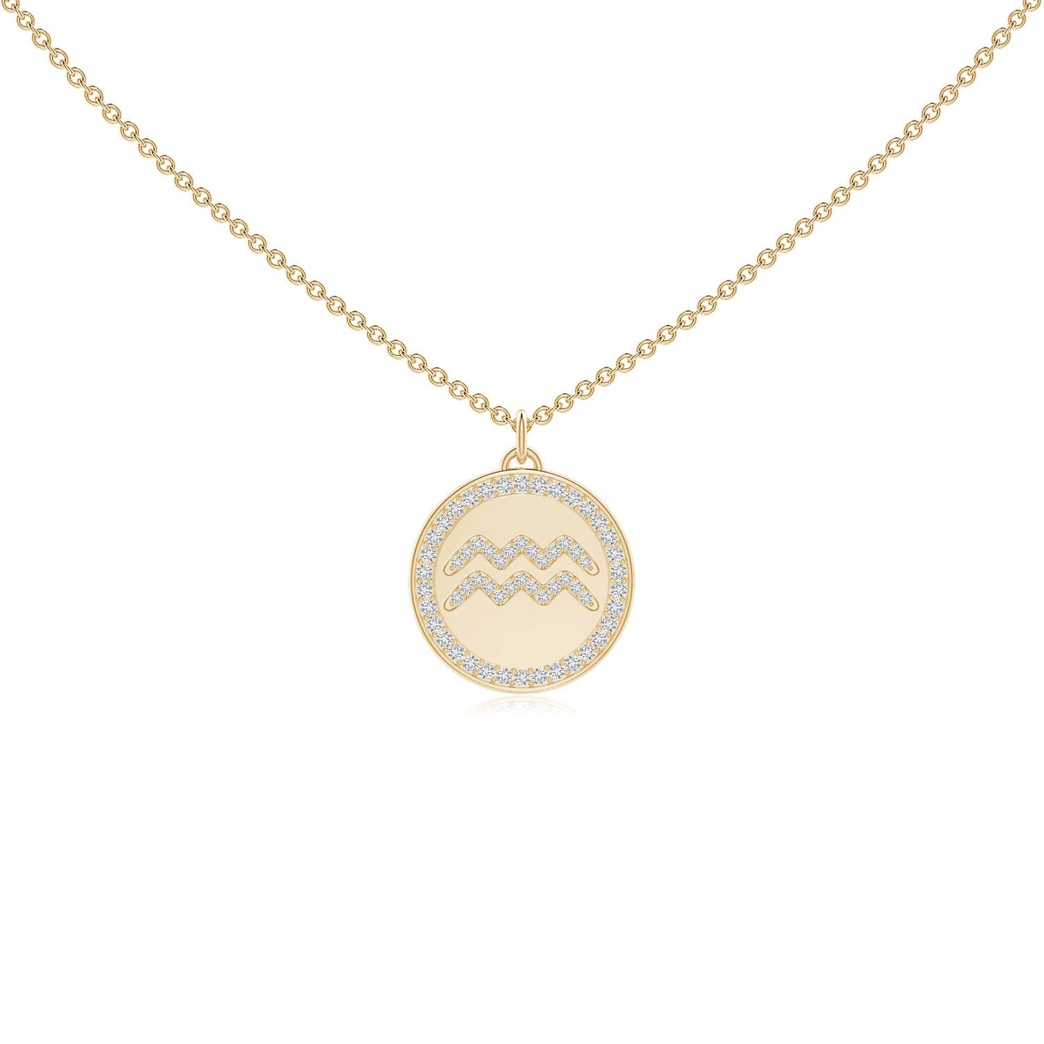 0.28 CTW Diamond Aquarius Zodiac Sign Reversible Medallion Pendant in 14K Yellow Gold